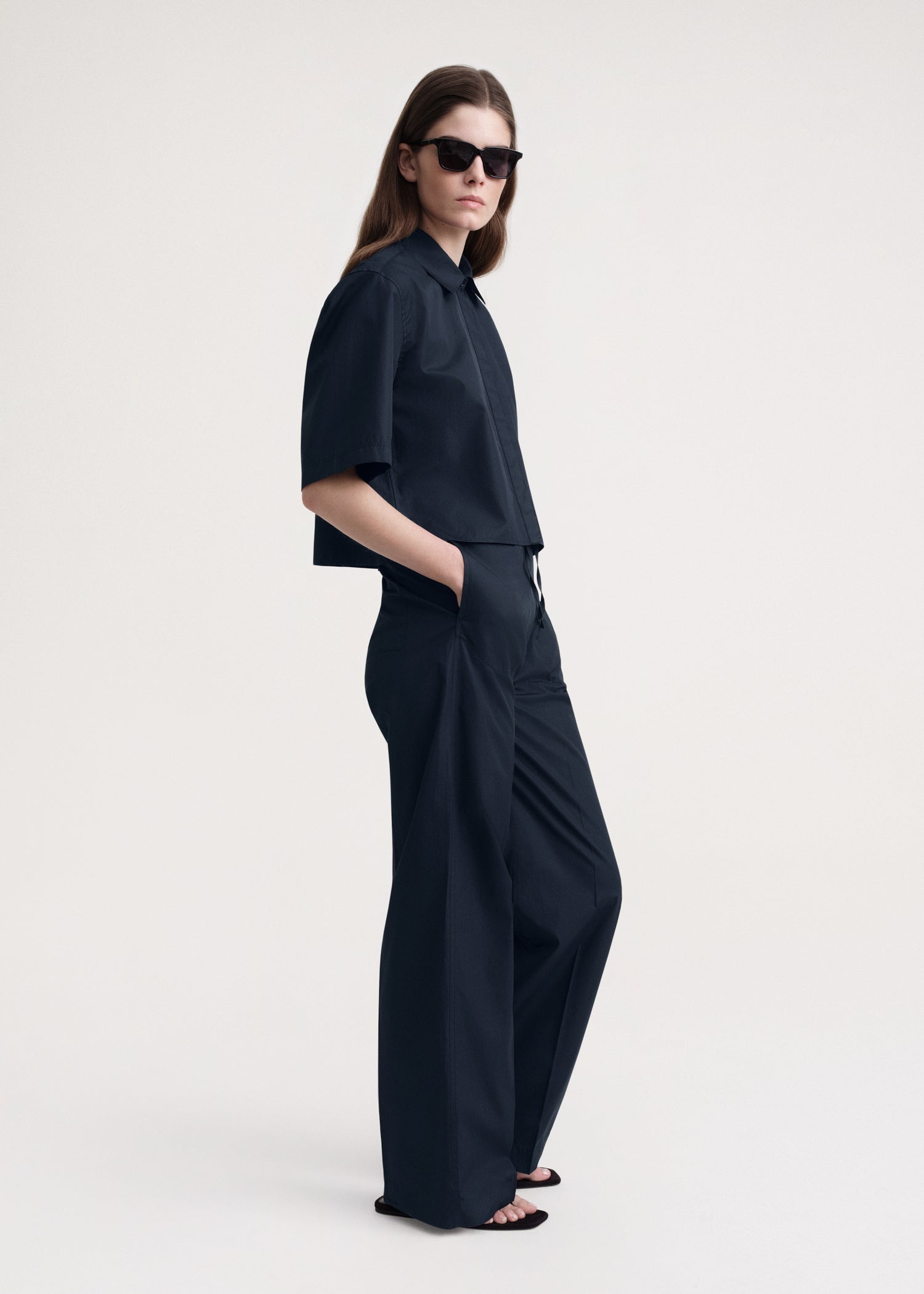 Cropped cotton-poplin shirt dark navy - 3