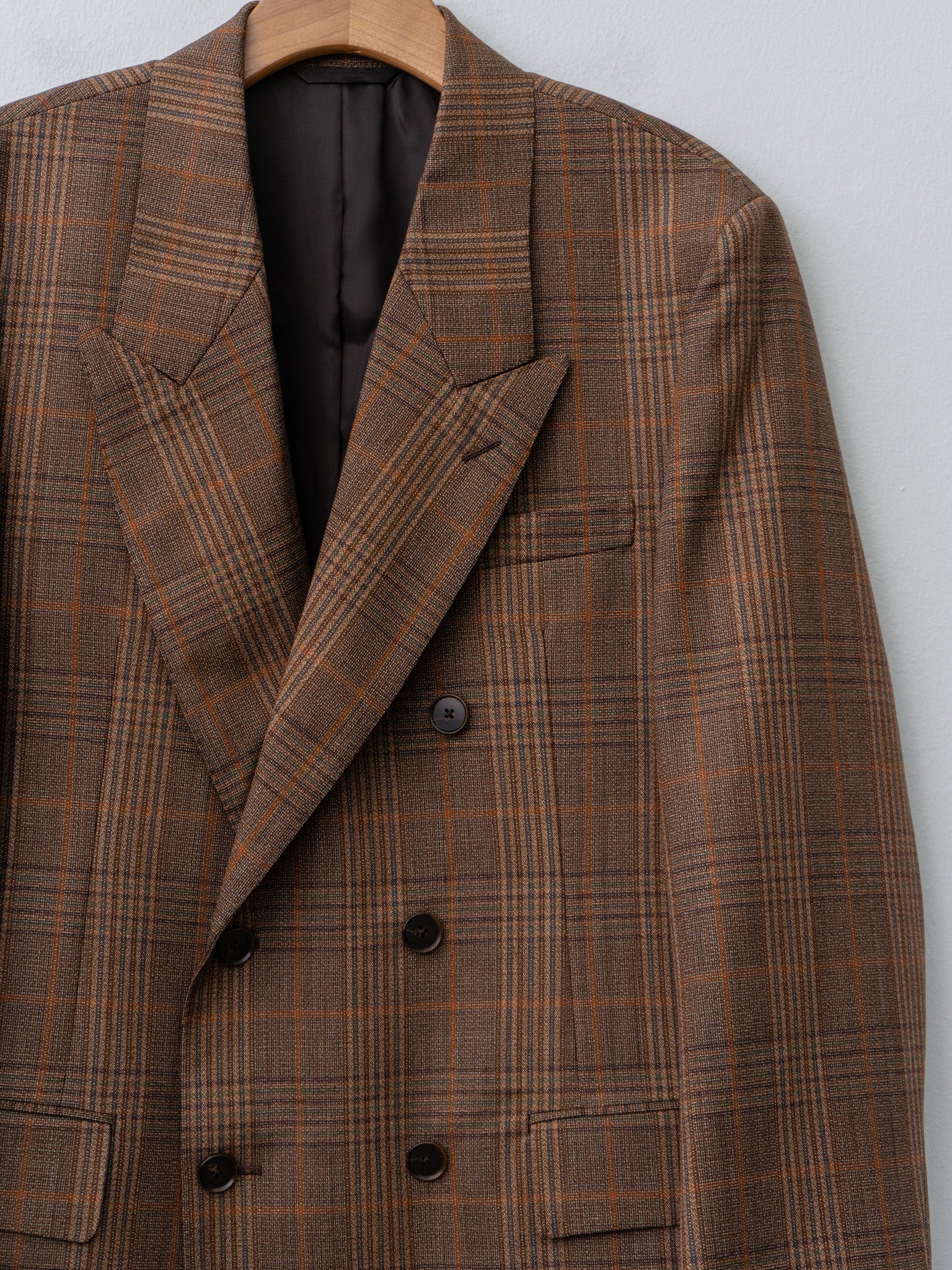 Bluefaced Wool Check Double-Breasted Jacket - Brown Check - 6