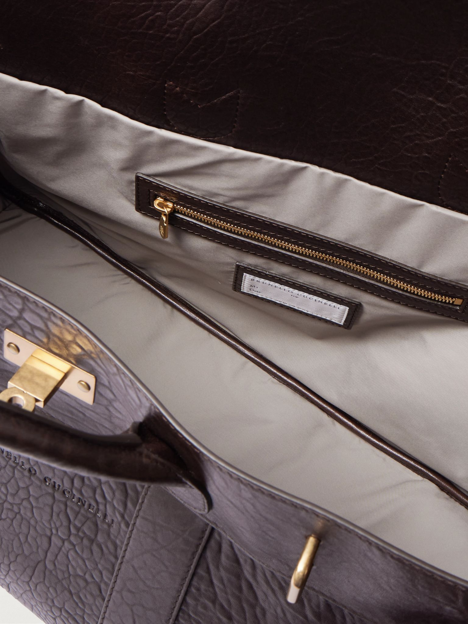 Panelled Full-Grain Leather Weekend Bag Brown - 5