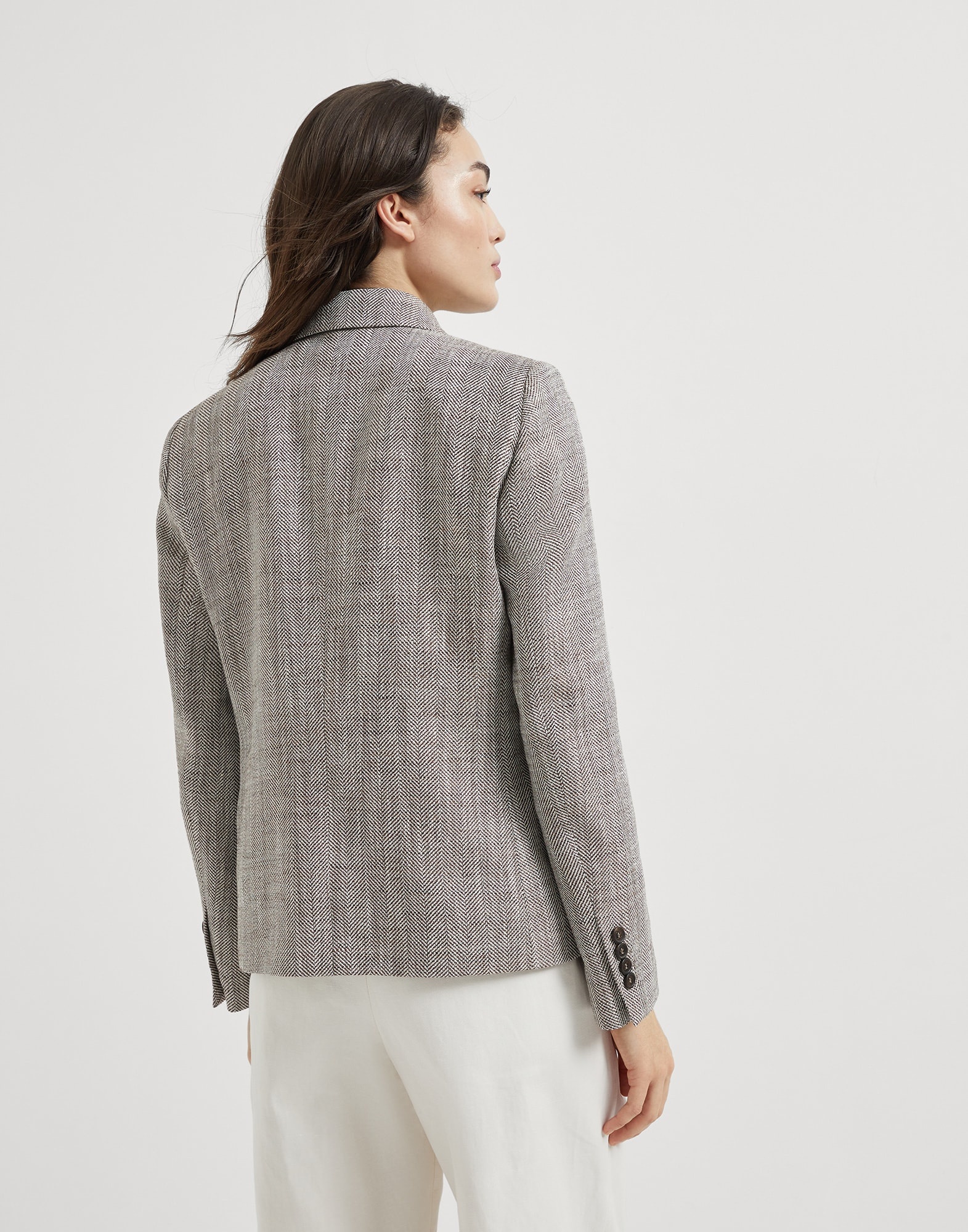 Silk, linen and cotton chevron blazer with monili - 2