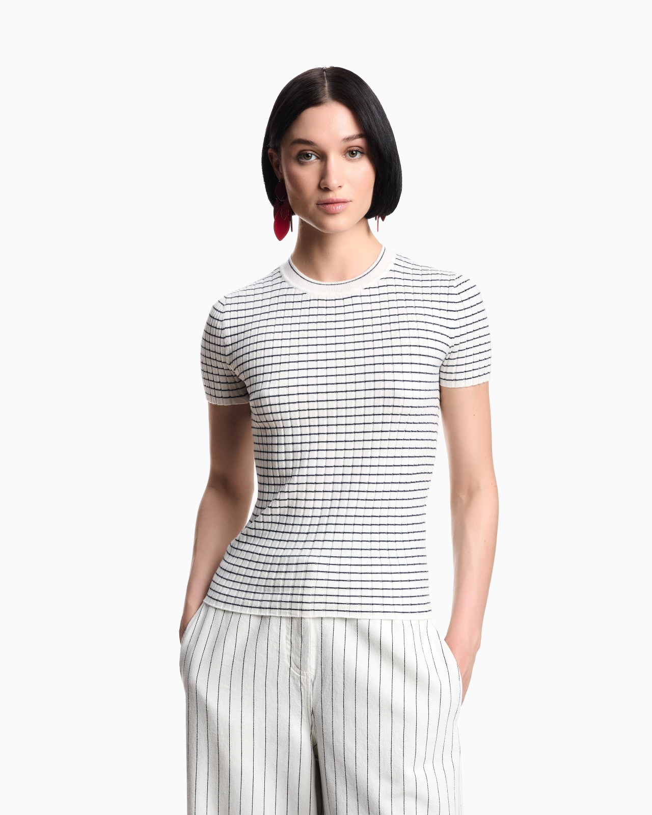 RIBBED T-SHIRT WITH STRIPED MOTIF - 4