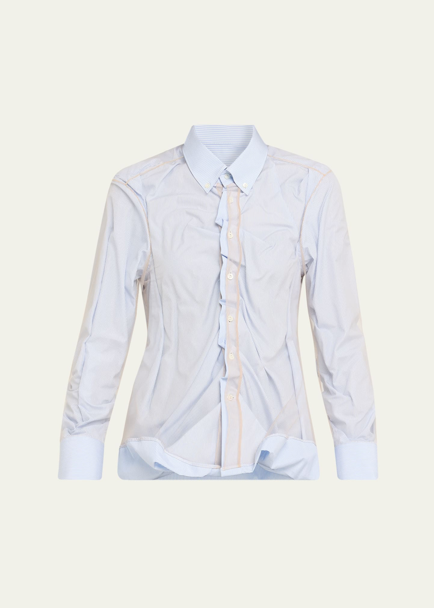 Layered Draped Stripe Button-Down Blouse - 1