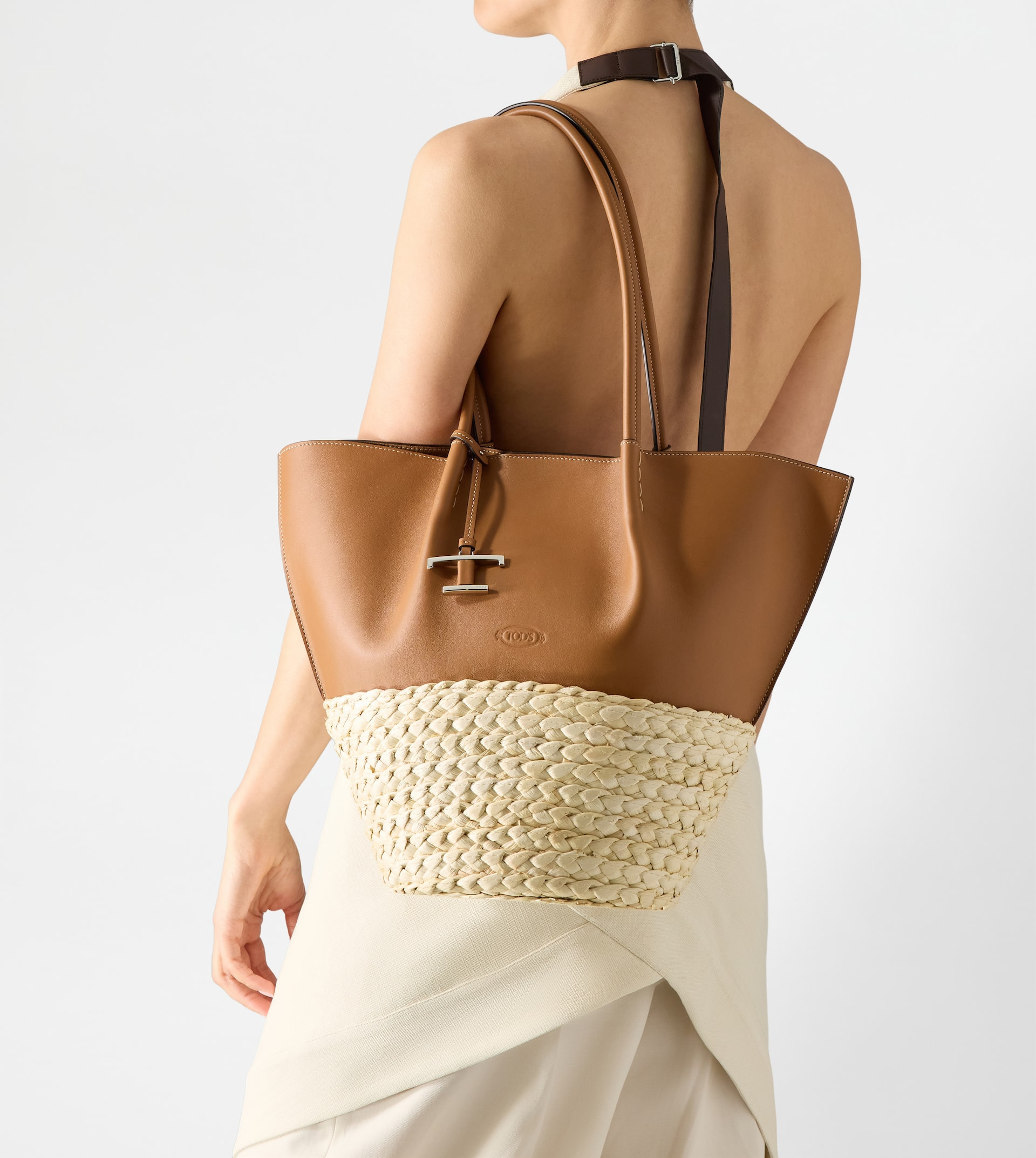SHOPPING BAG IN STRAW AND LEATHER MEDIUM - BROWN, NATURAL - 5