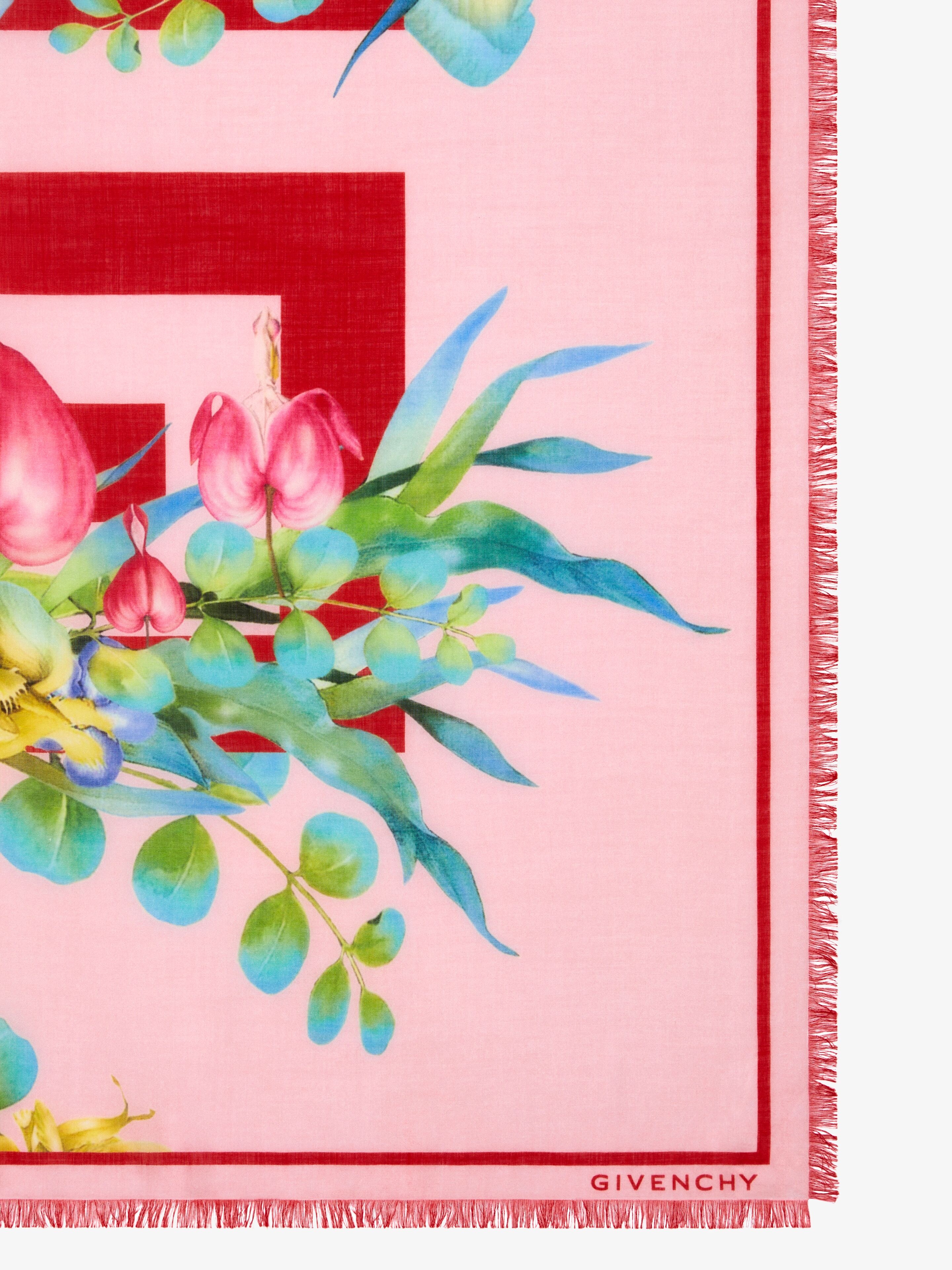 SHAWL IN CASHMERE AND SILK WITH 4G FLOWERS PRINT - 3