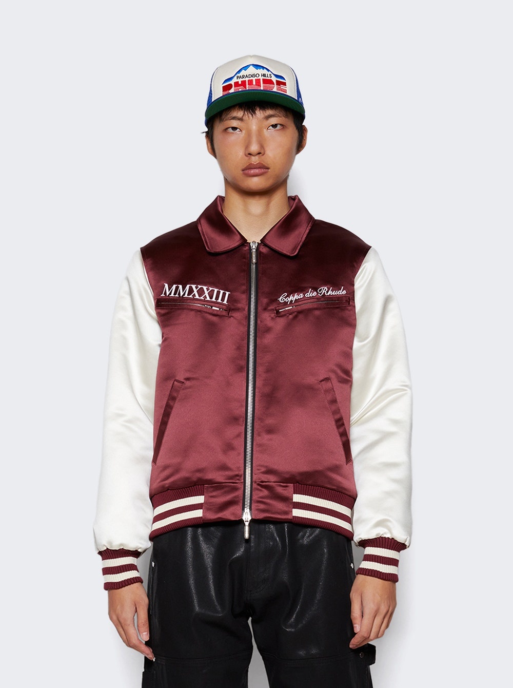 Satin Varsity Jacket Maroon - 3