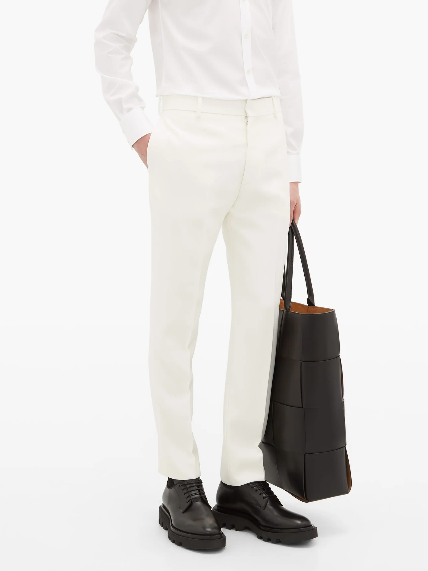 Pick-stitched wool-twill tapered trousers - 6