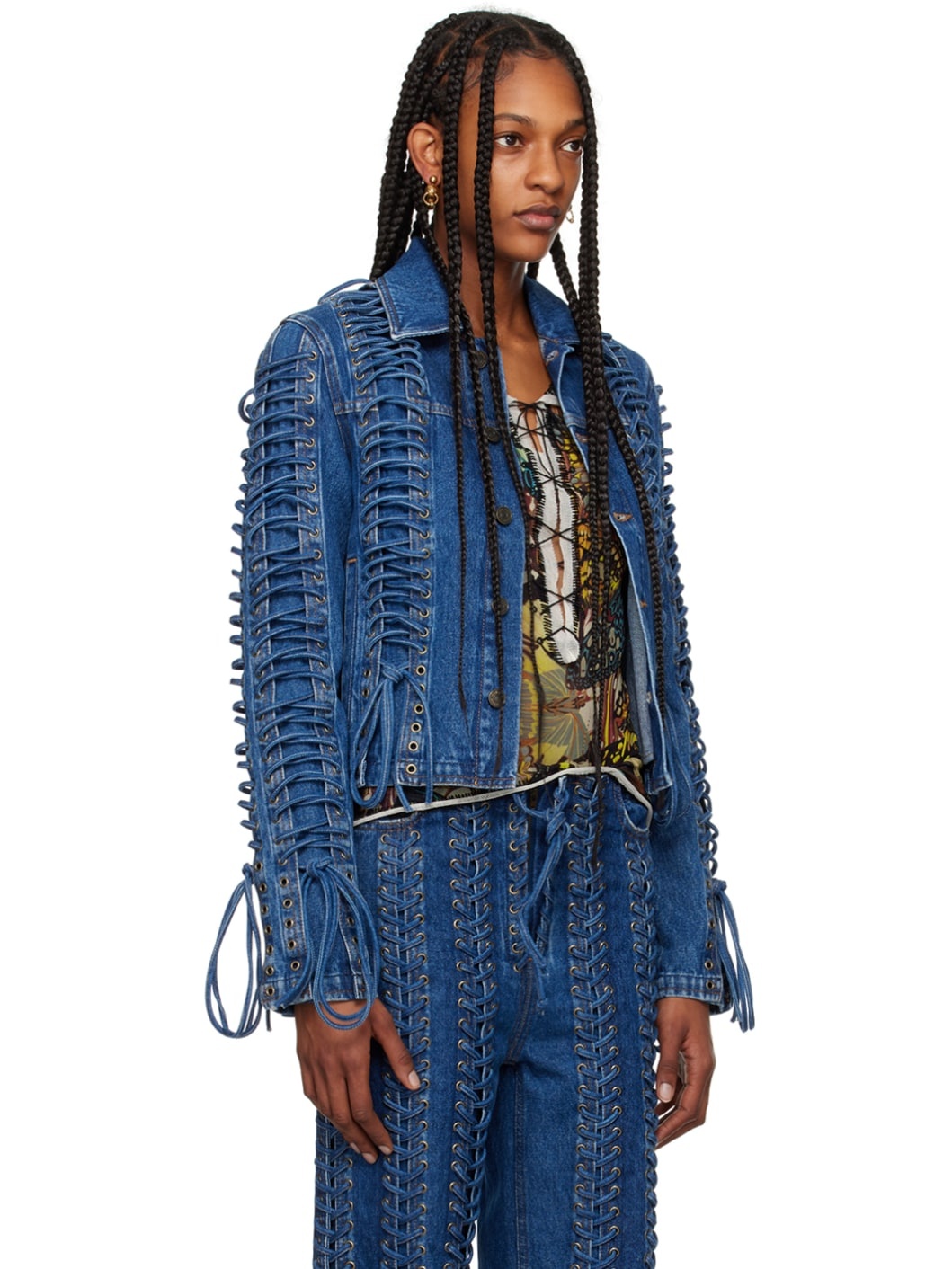 Blue 'The Lace-Up' Denim Jacket - 2
