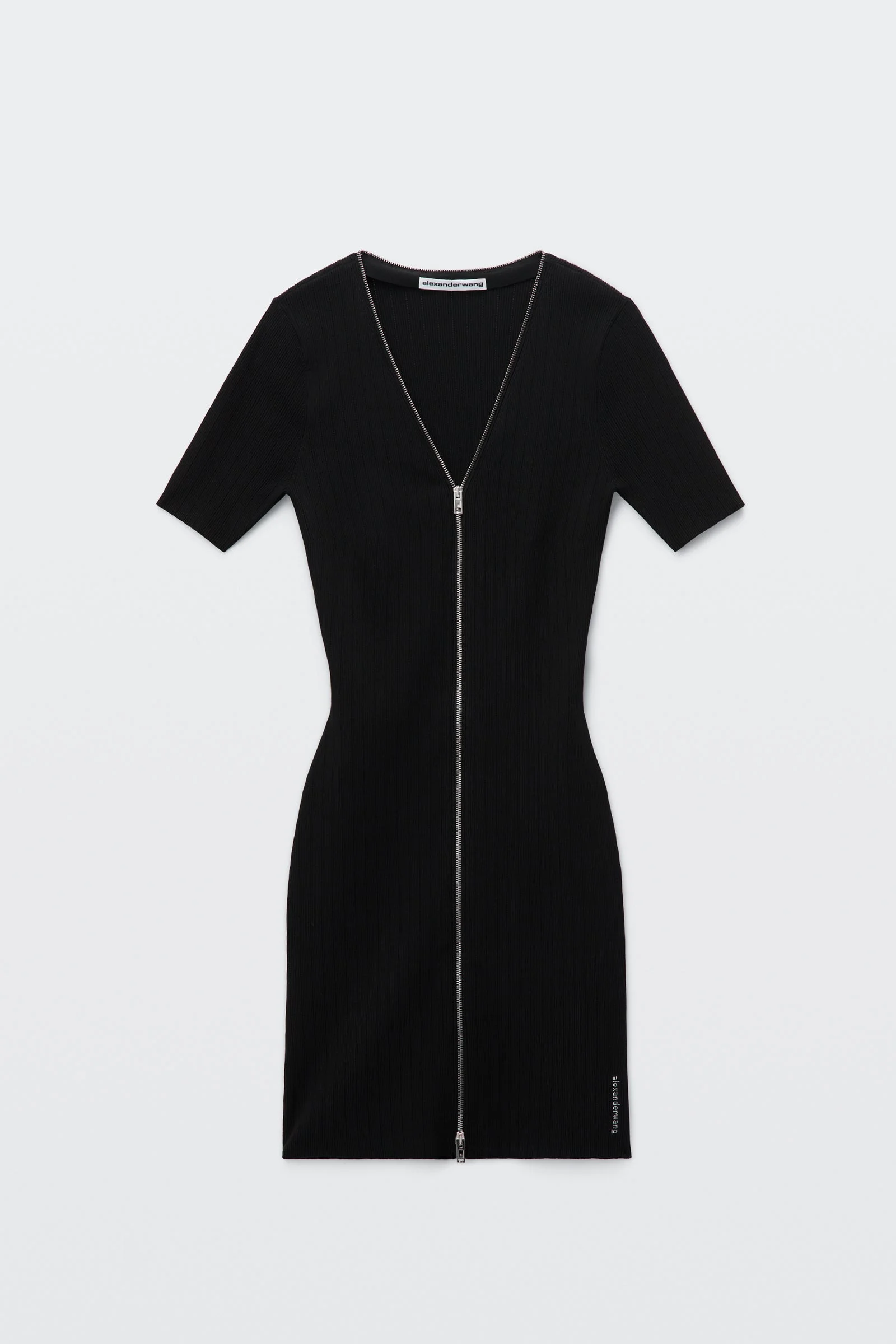 pointelle knit mini dress with front zip - 1