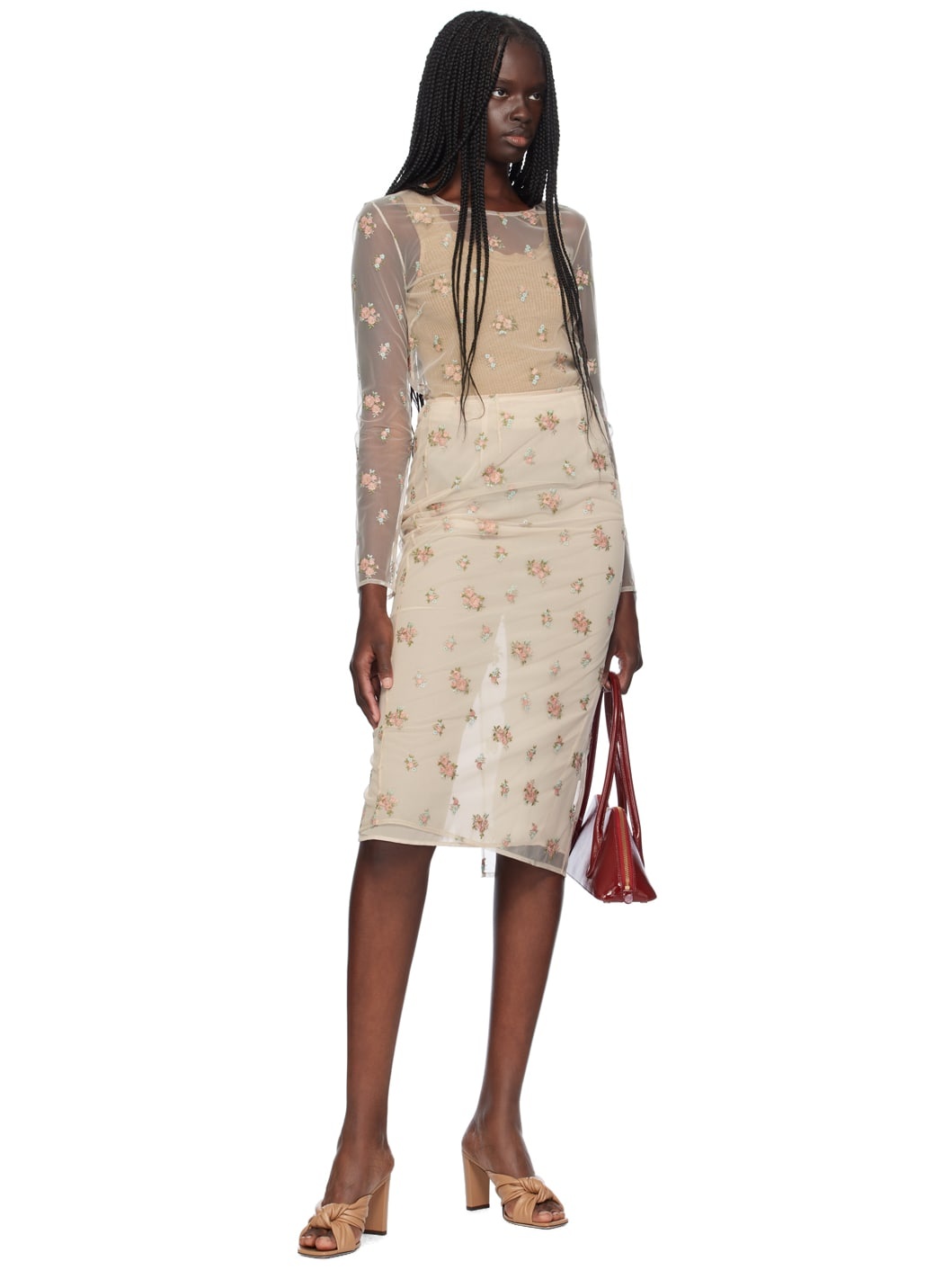 Beige Sheer Floral Blouse - 5