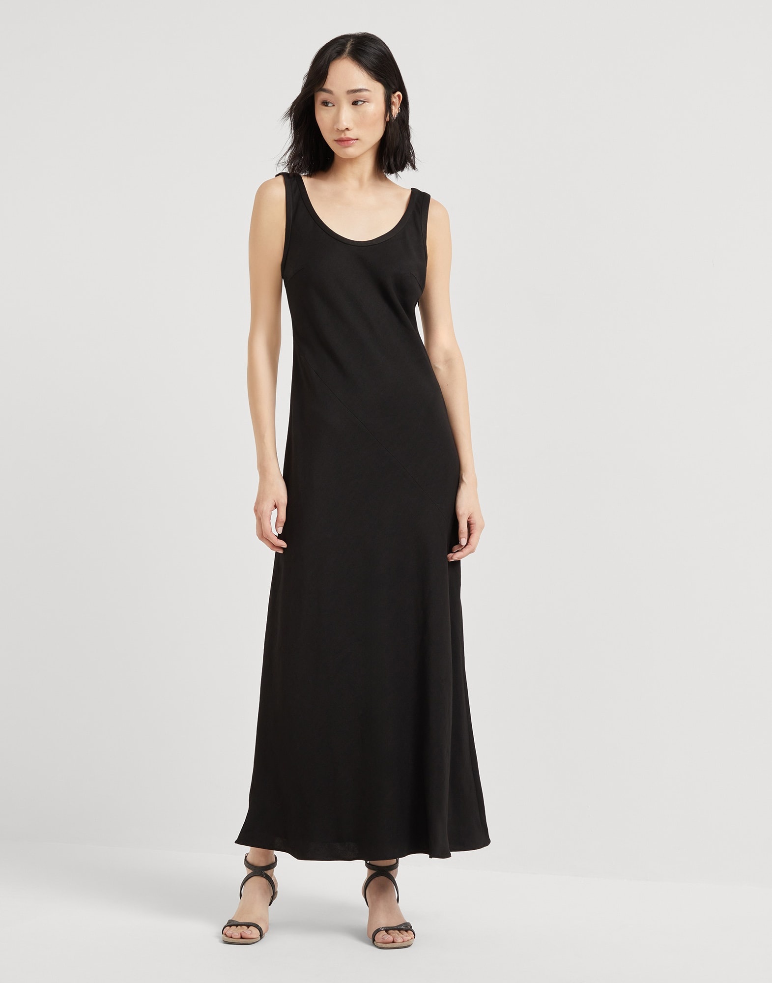 Viscose and linen fluid twill tank dress with shiny details - 1