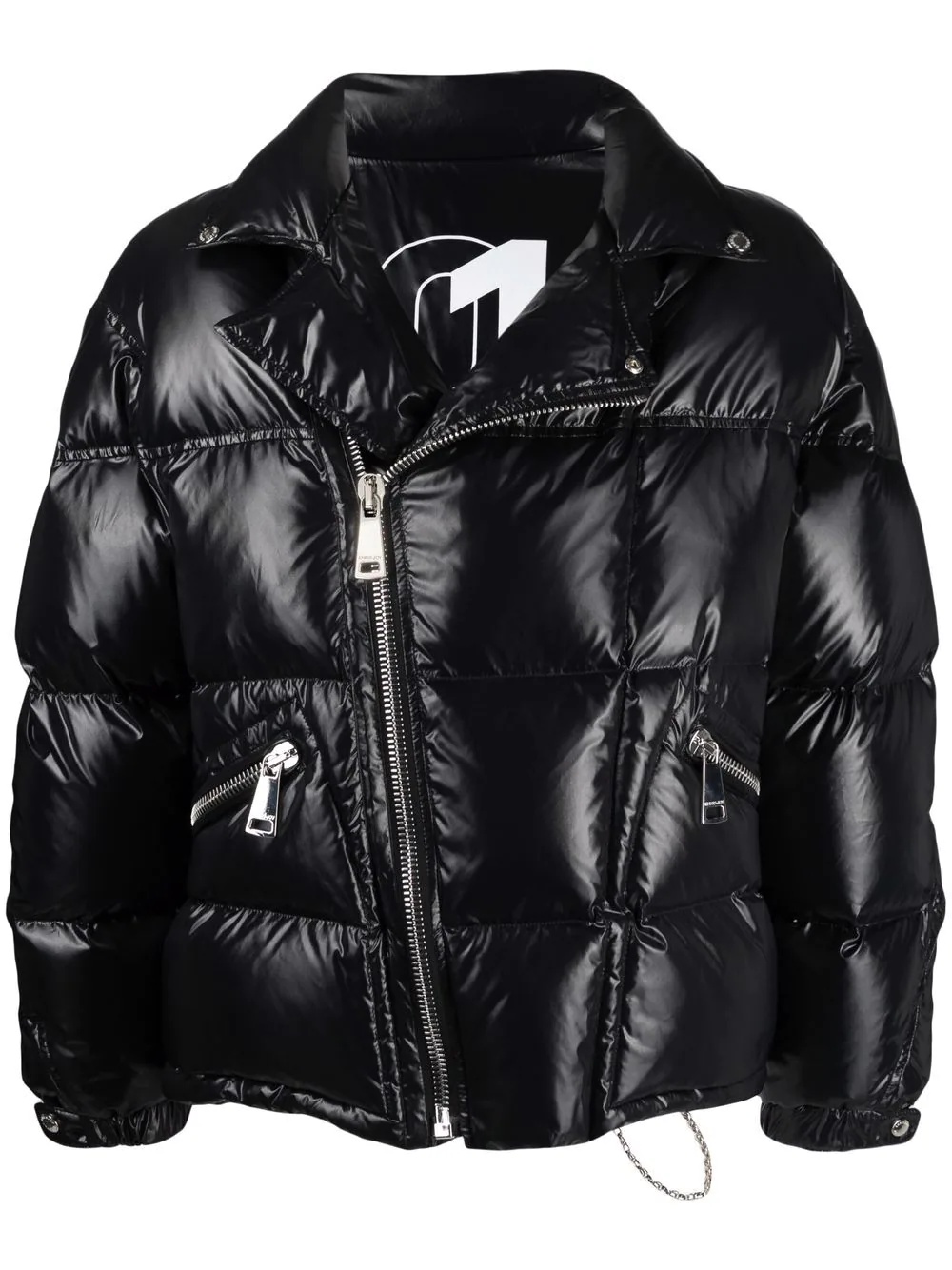 logo-print biker-style padded jacket - 1