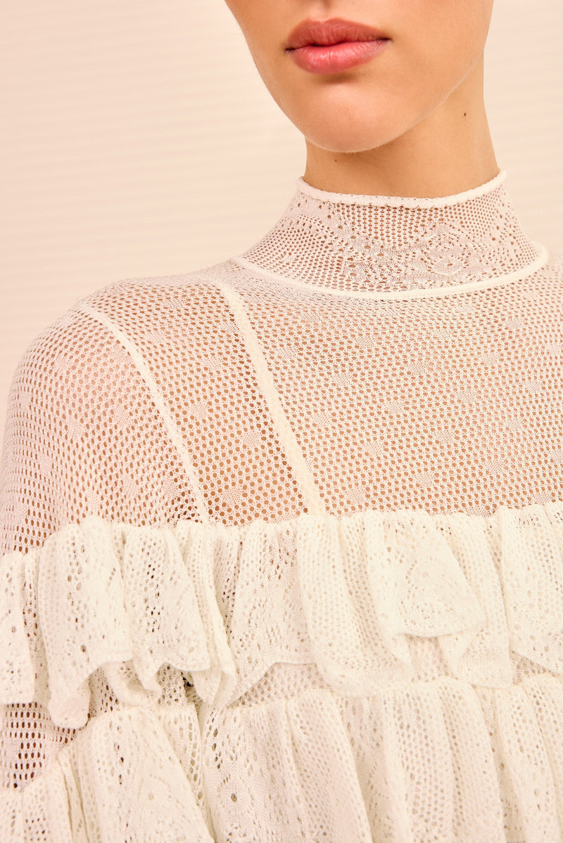 ULLA JOHNSON Corinna Mock Neck Tiered Ruffle Top outlook