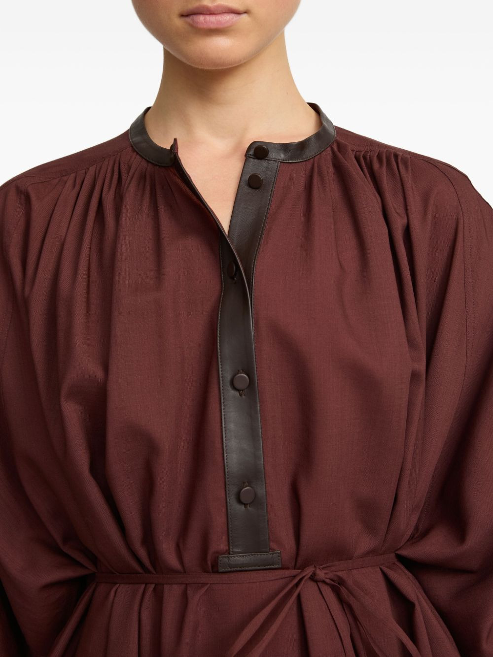 leather-trim belted midi dress - 5
