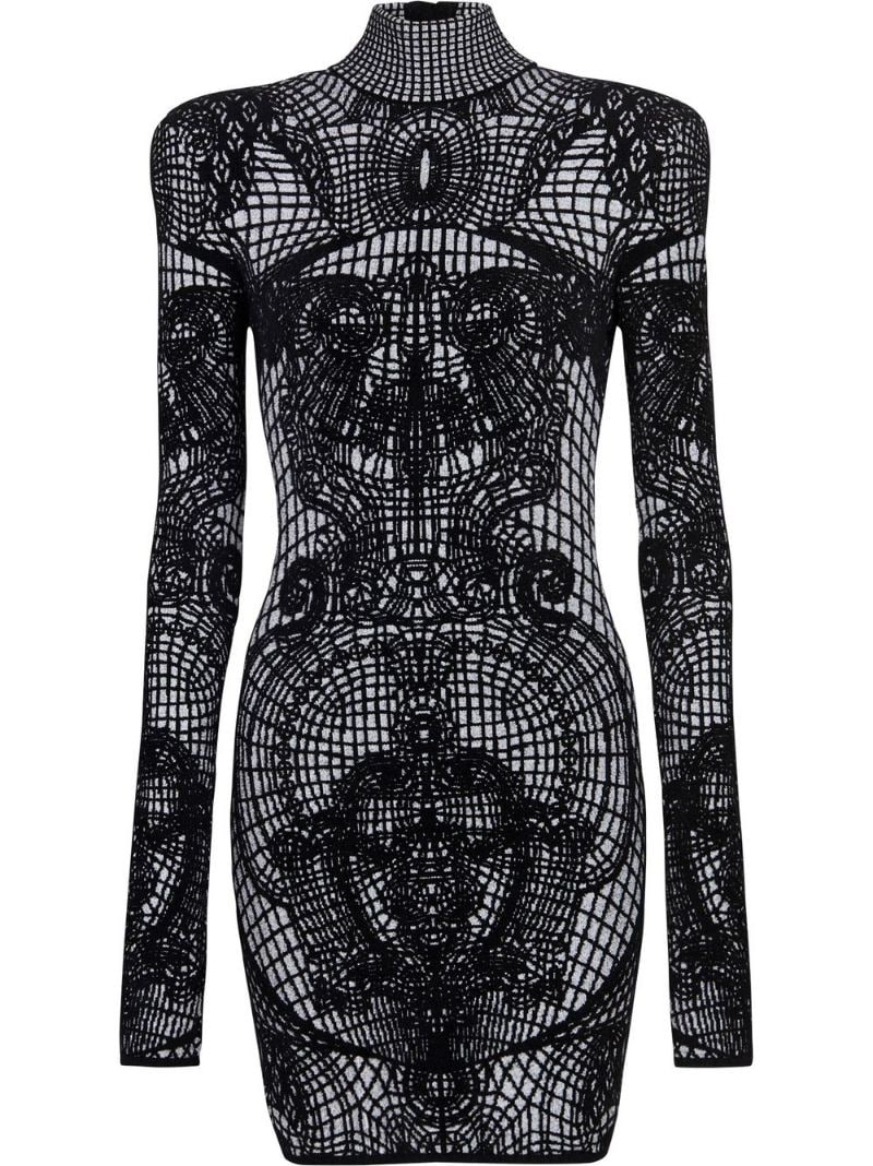 graphic-print fitted dress - 1