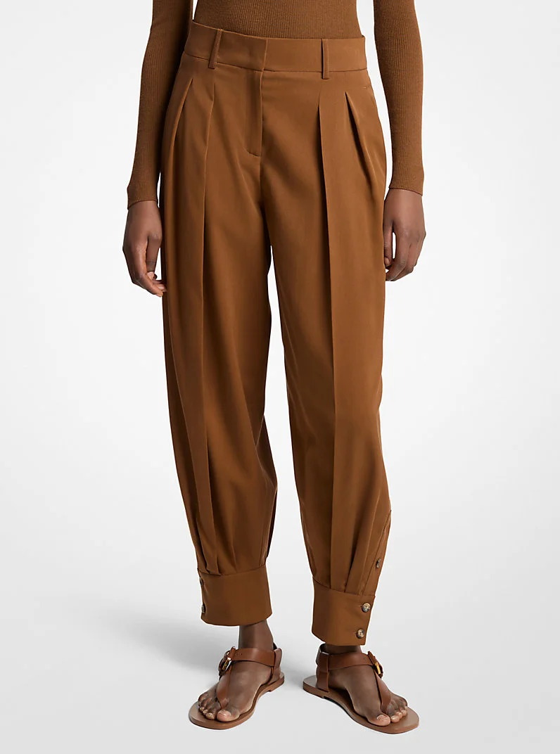 Silk Gabardine Cuffed Carrot Trousers - 1