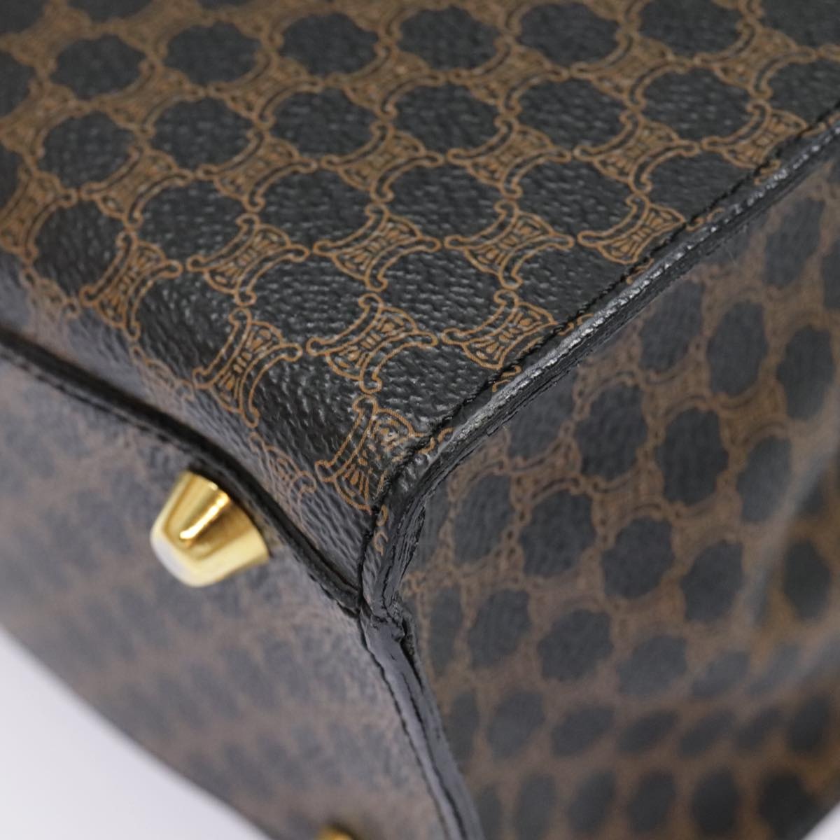 CELINE Macadam Canvas Hand Bag Pvc Leather Black Gold - 15