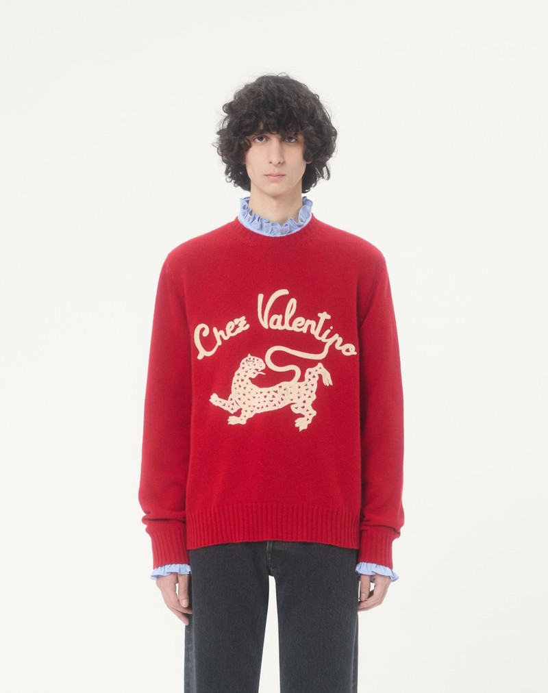 VALENTINO WOOL SWEATER WITH CHEZ VALENTINO & PANTHER EMBROIDERY 5