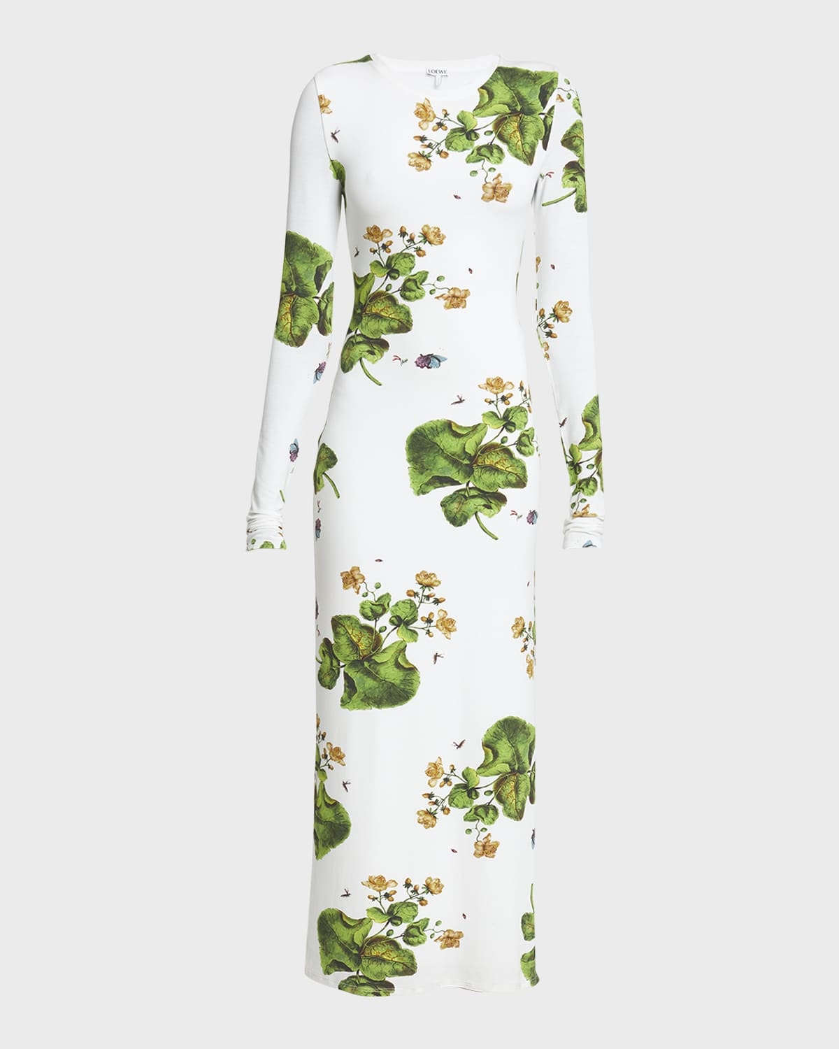 Leaf Print Midi Dress with Side Slits - 1