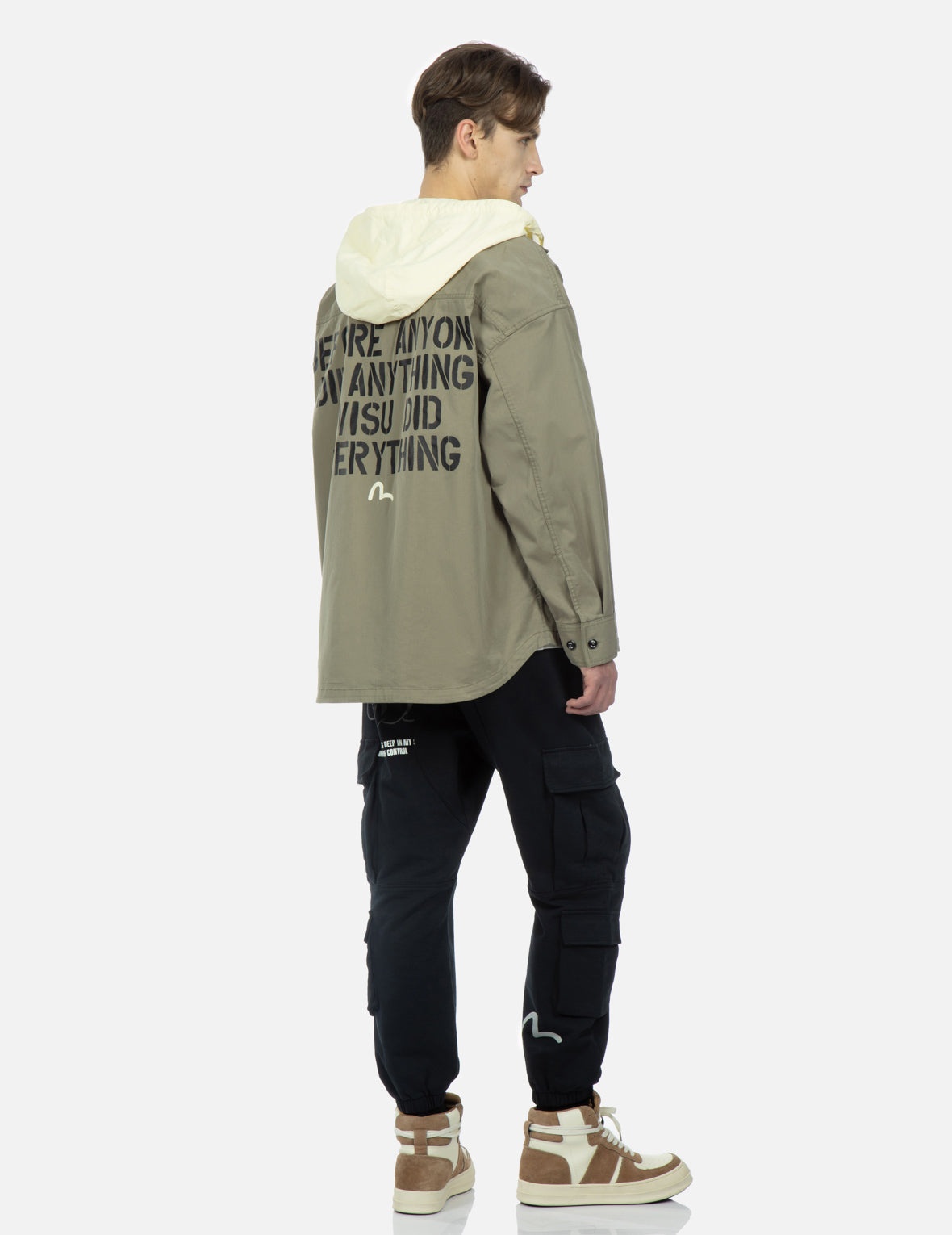 Seagull and Slogan Print Hooded Mock 2-in-1 Jacket - 3