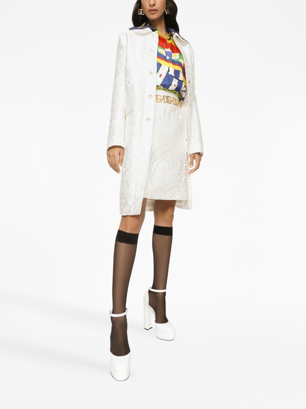 floral-jacquard belted coat - 3