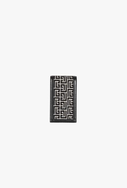 Bicolor ivory and black jacquard phone case with black leather panels - 3