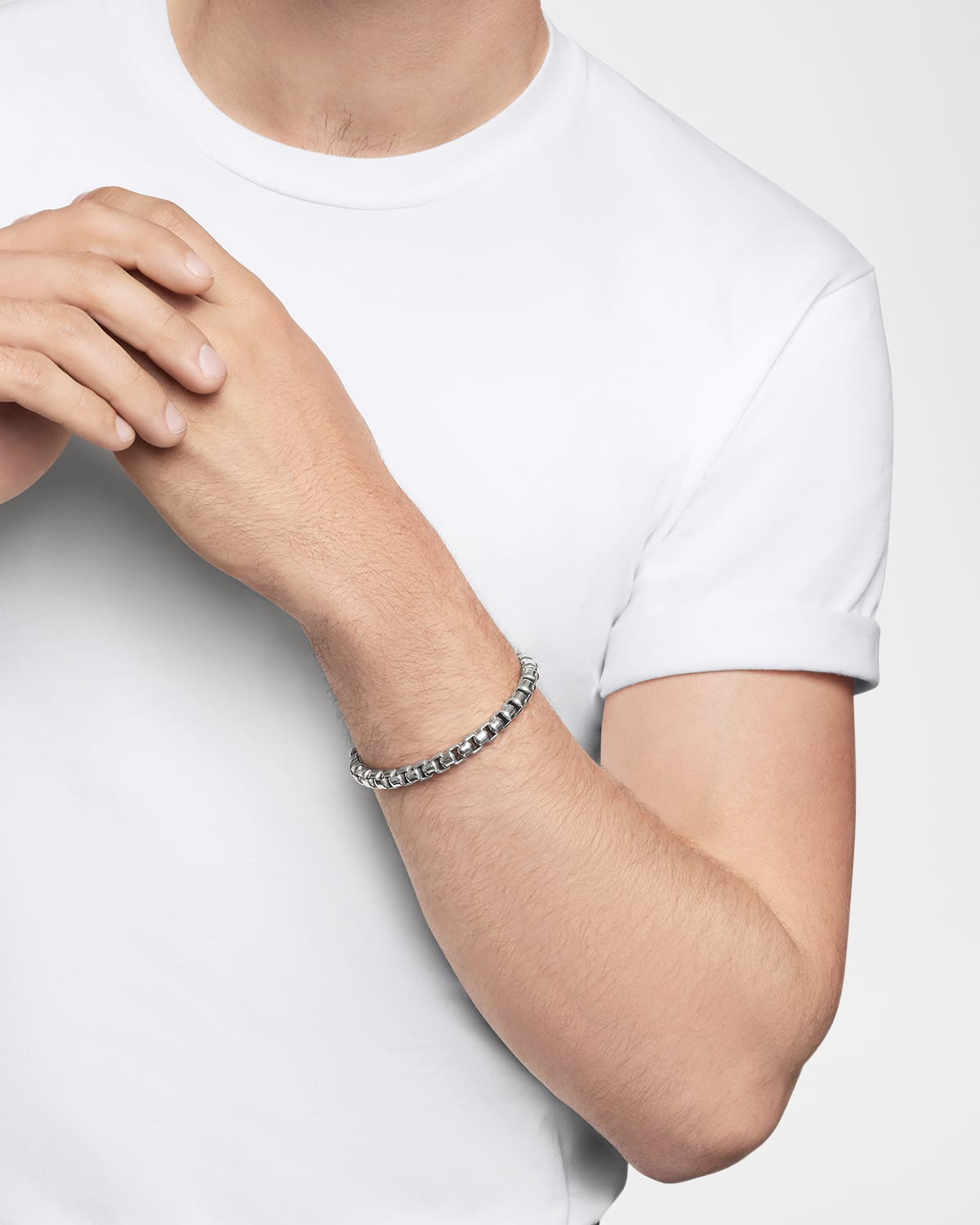 Men's Box Chain Bracelet in Silver, 7mm - 6