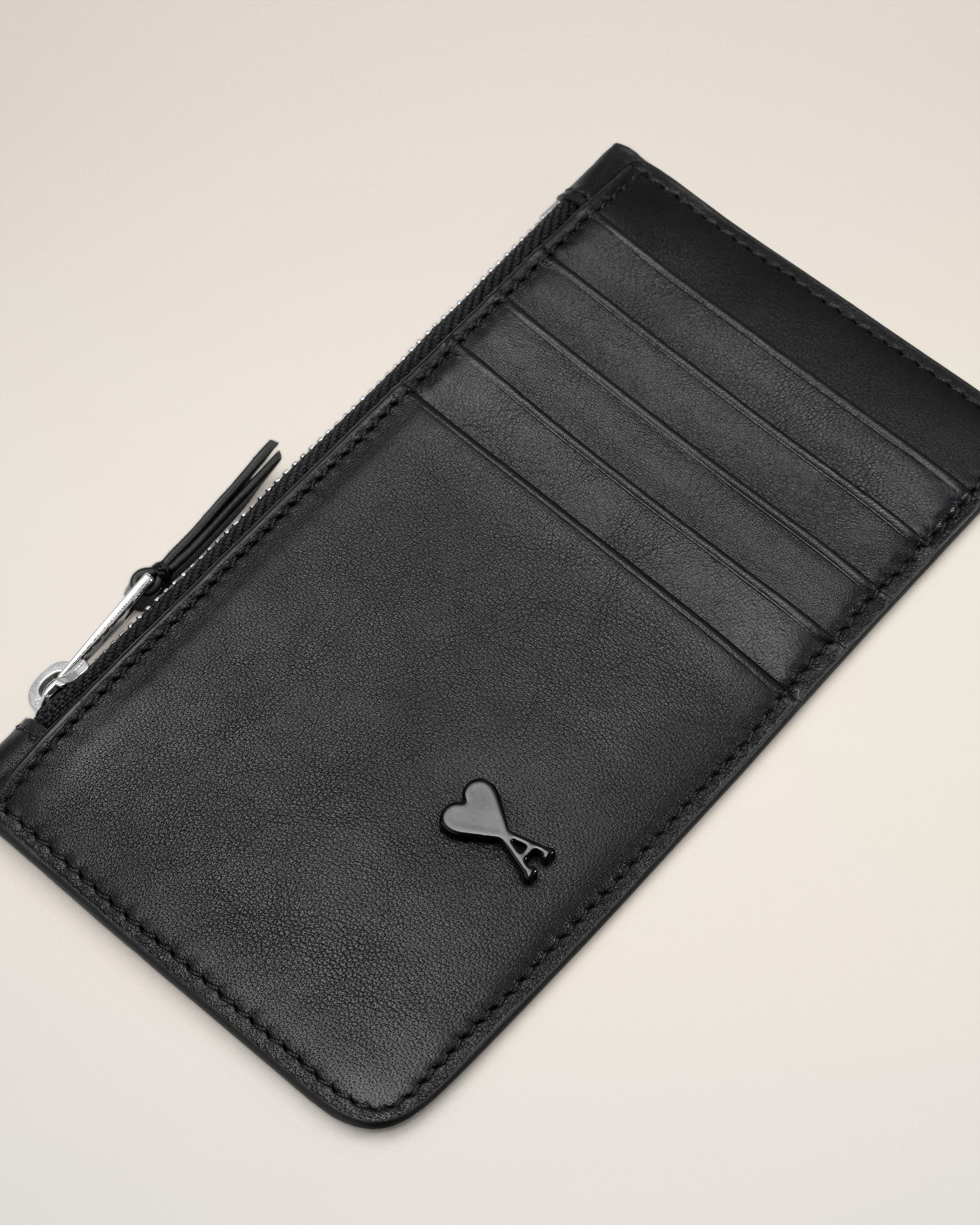 BLACK SMOOTH LEATHER AMI DE COEUR ZIPPED CARD HOLDER - 3
