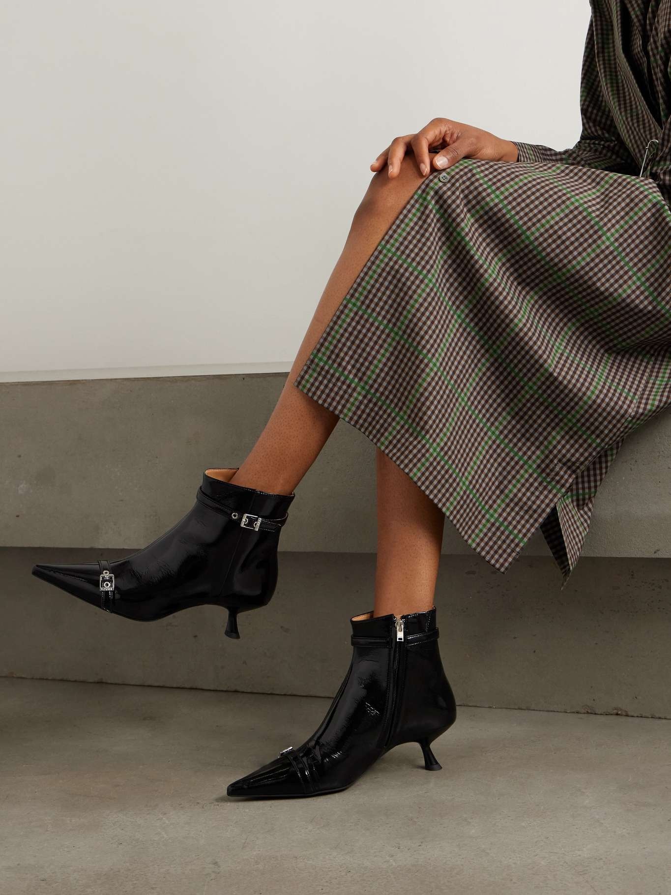 Buckled vinyl point-toe ankle boots - 2