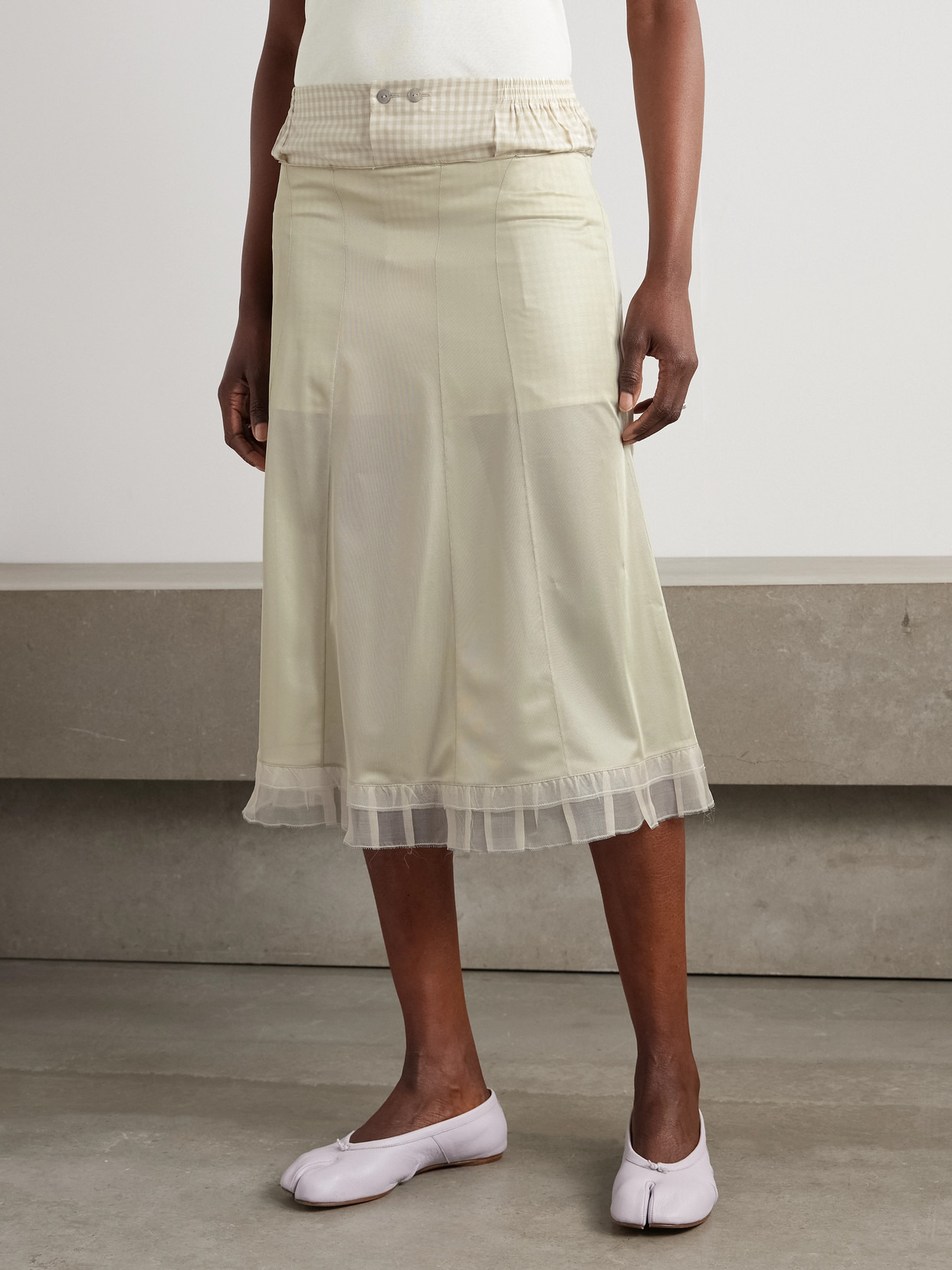 Layered Paneled Chiffon And Checked Cotton Skirt - 4