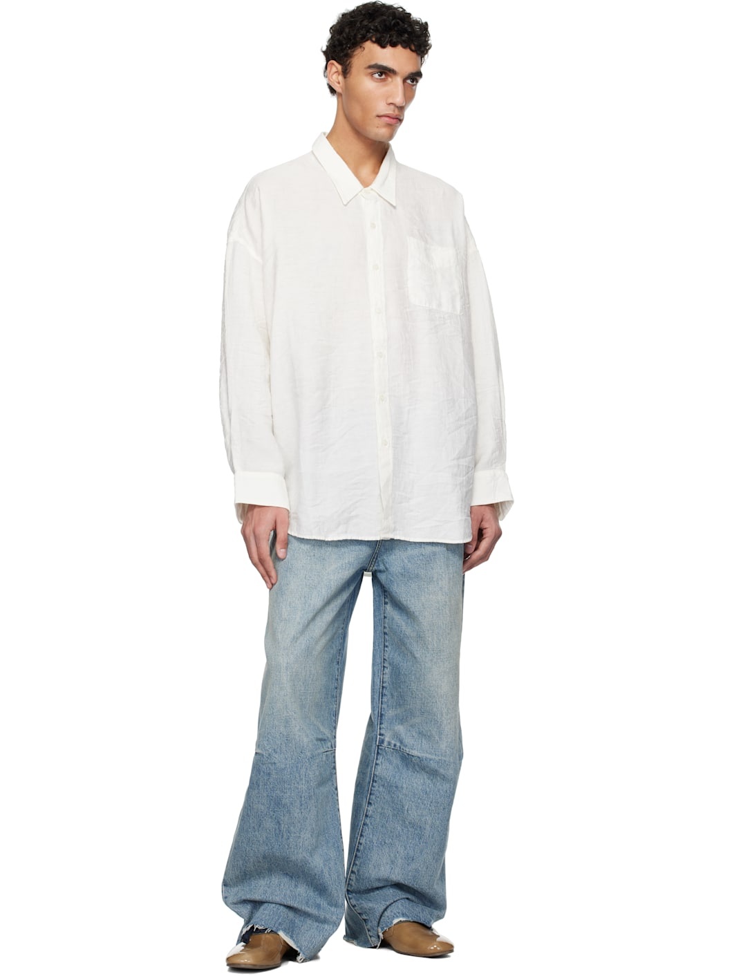 White Drop Neck Shirt - 4