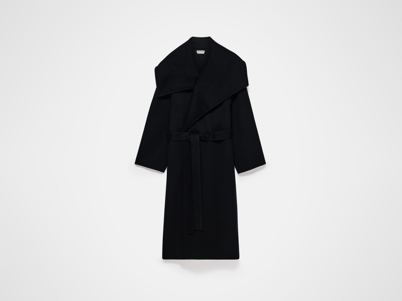 WOMENS LONGLINE WRAP FRONT COAT IN BLACK 1