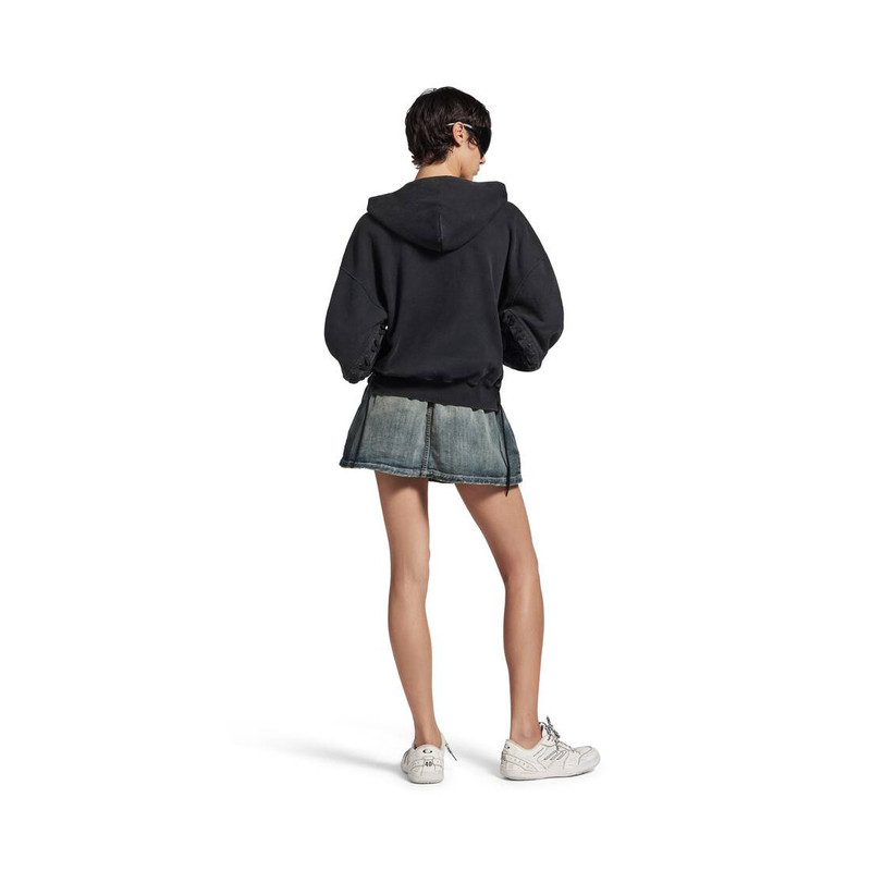 Women's Loop Sports Icon Lace-up Hoodie in Faded Black 4
