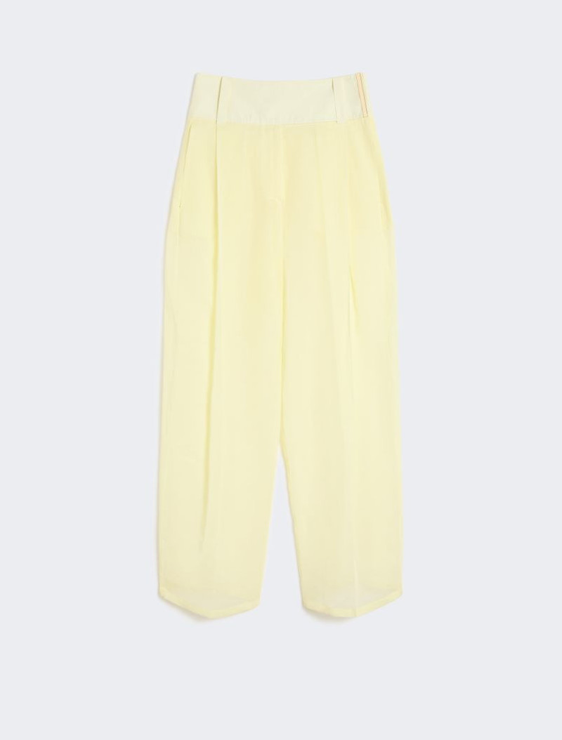 Wide-fit trousers in organza-feel cotton voile - yellow 1