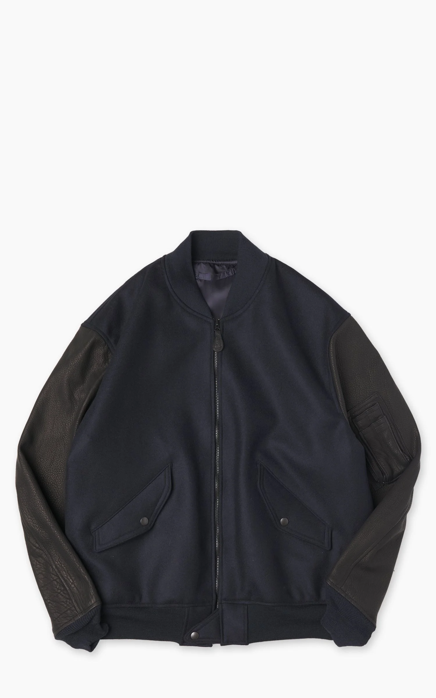 KAPTAIN SUNSHINE MELTON WOOL BOMBER JACKET NAVY - 1