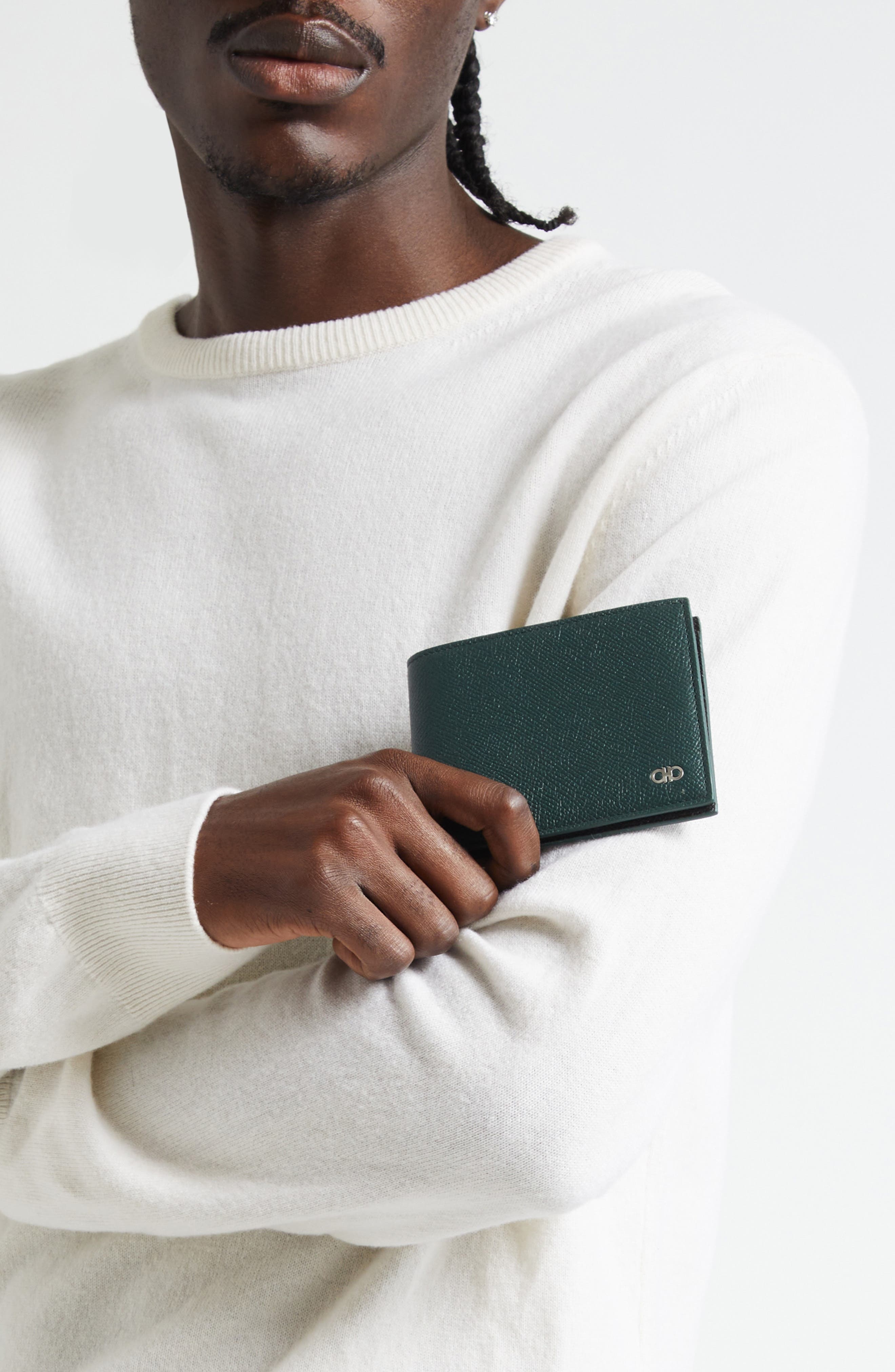 FERRAGAMO Micro Gancio Leather Bifold Wallet in Moss at Nordstrom - 3