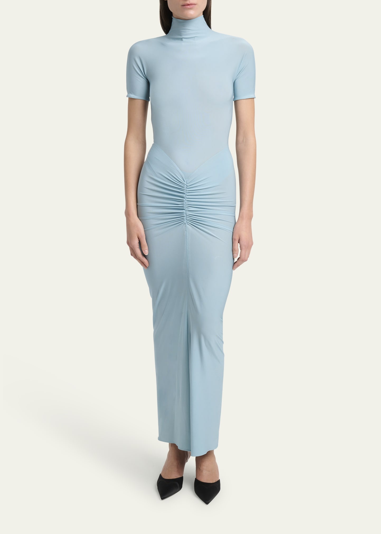 Mock Neck Draped Midi Dress - 2