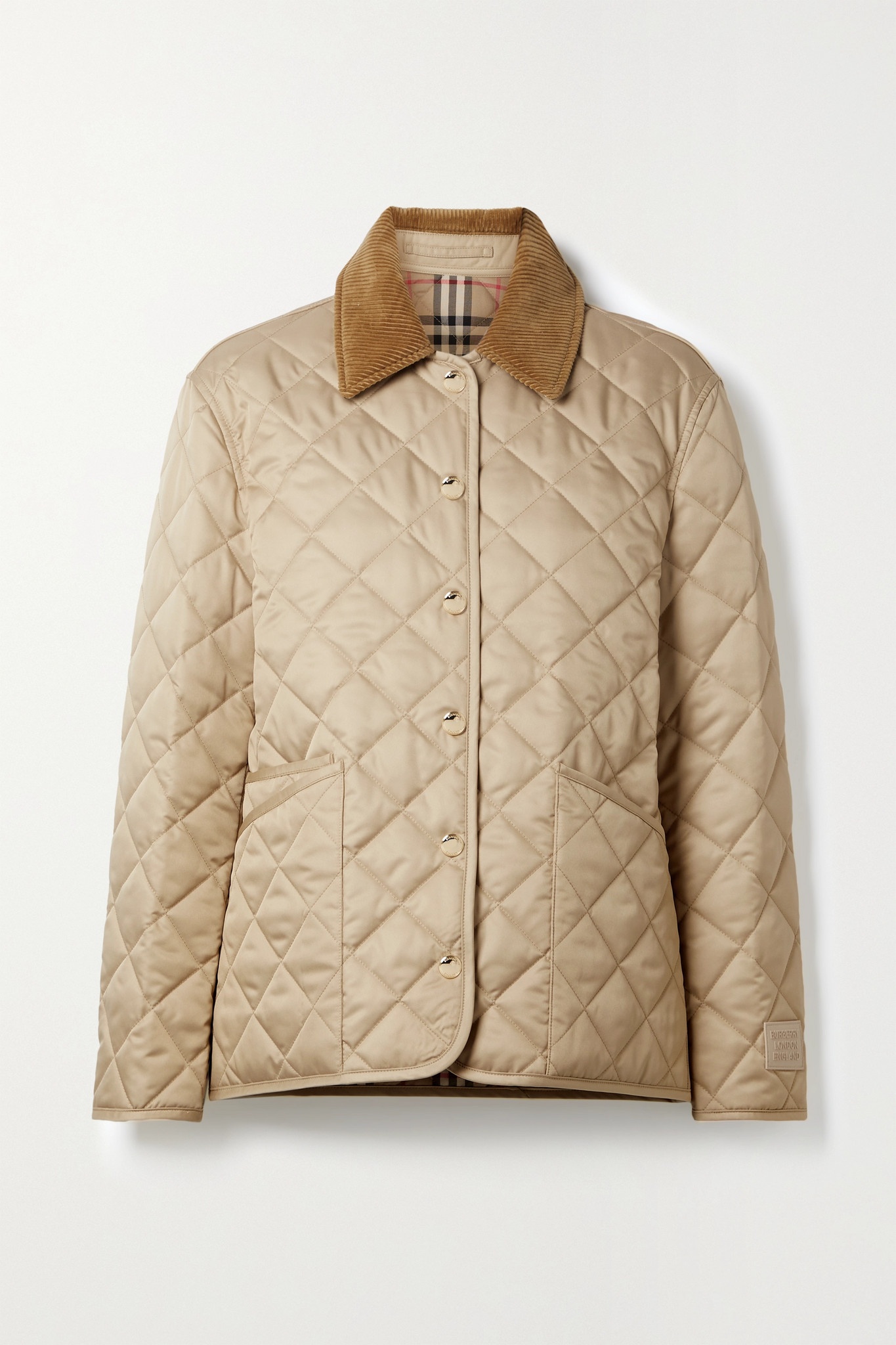 Corduroy-trimmed quilted shell jacket - 1