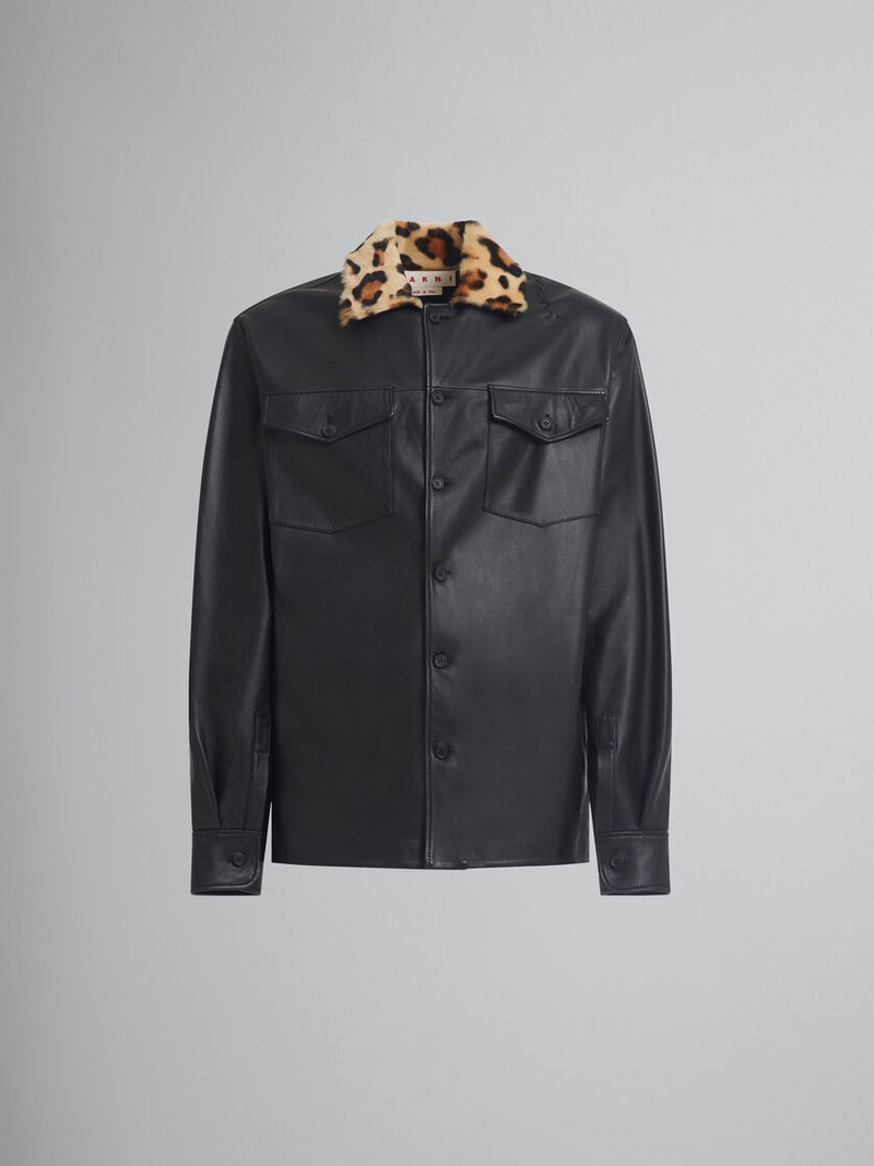 NAPPA LEATHER SHIRT WITH ANIMALIER SHEARLING COLLAR 1