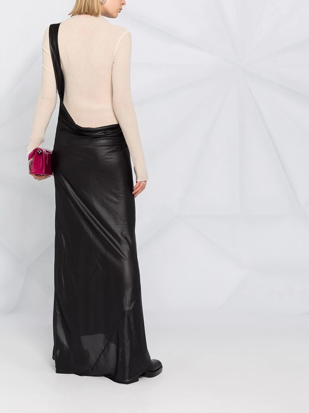 one-shoulder wet-look skirt - 4