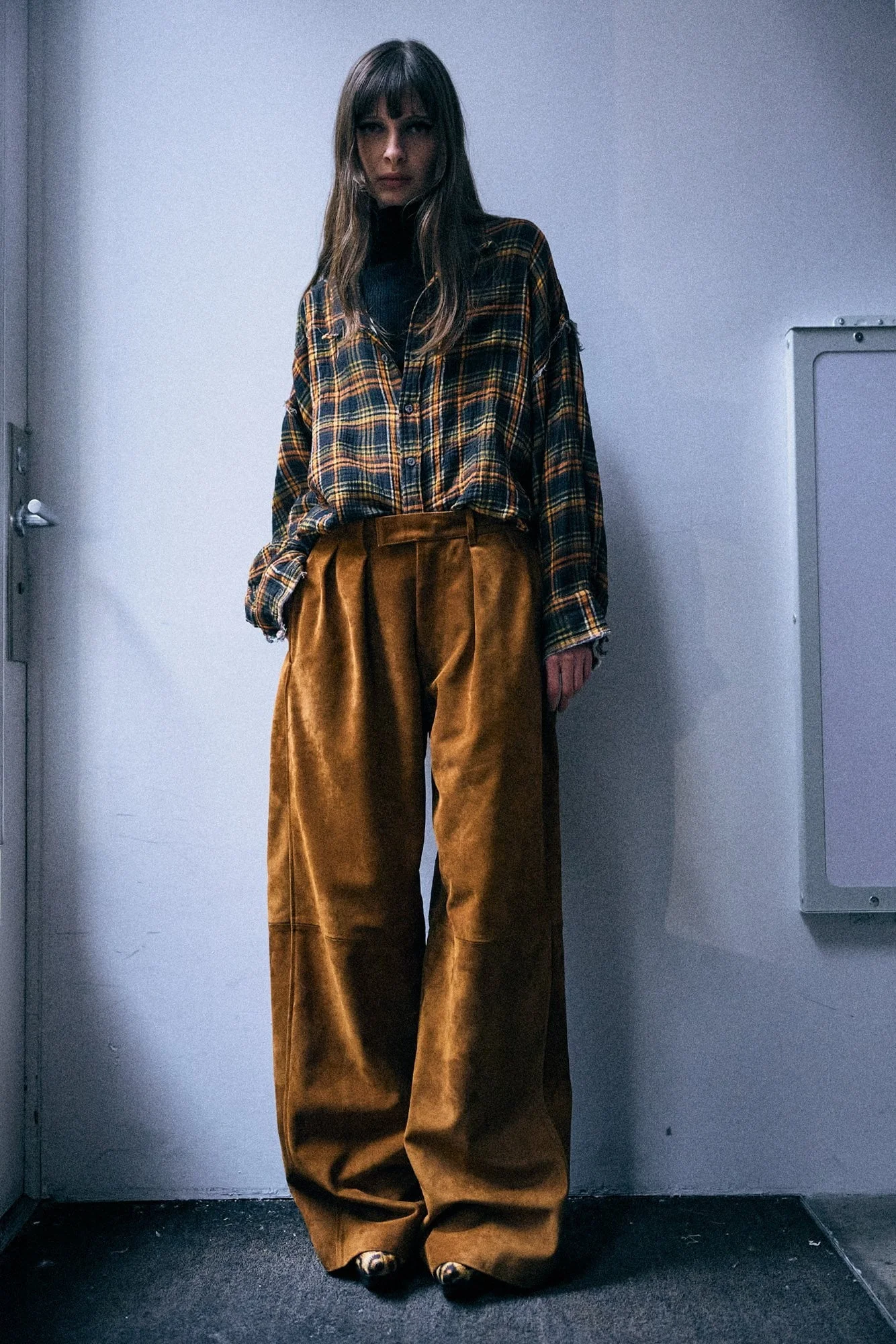 Pleated Wide Leg Leather Pant - 1
