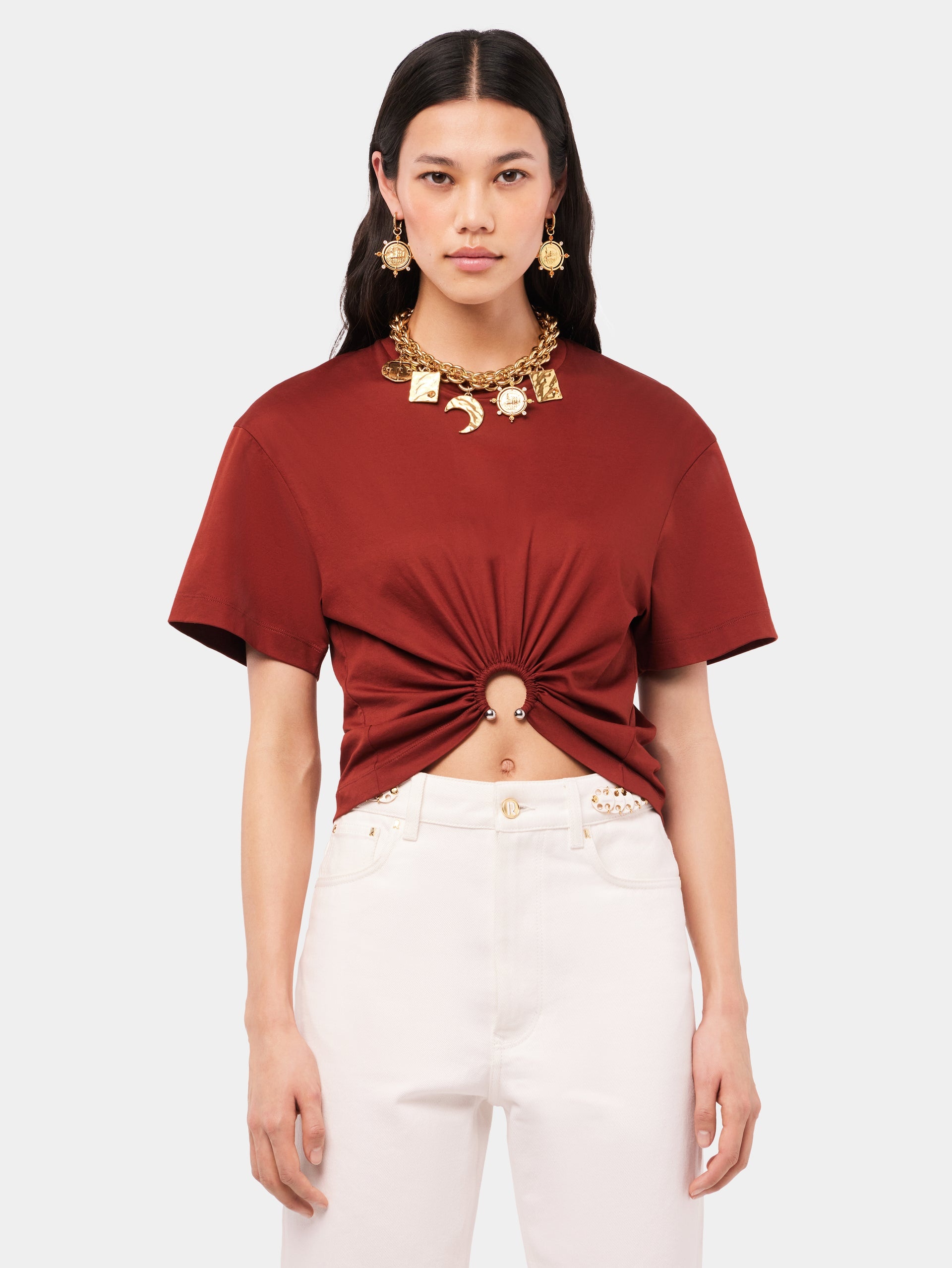 TERRACOTTA T-SHIRT WITH PIERCING SIGNATURE - 2