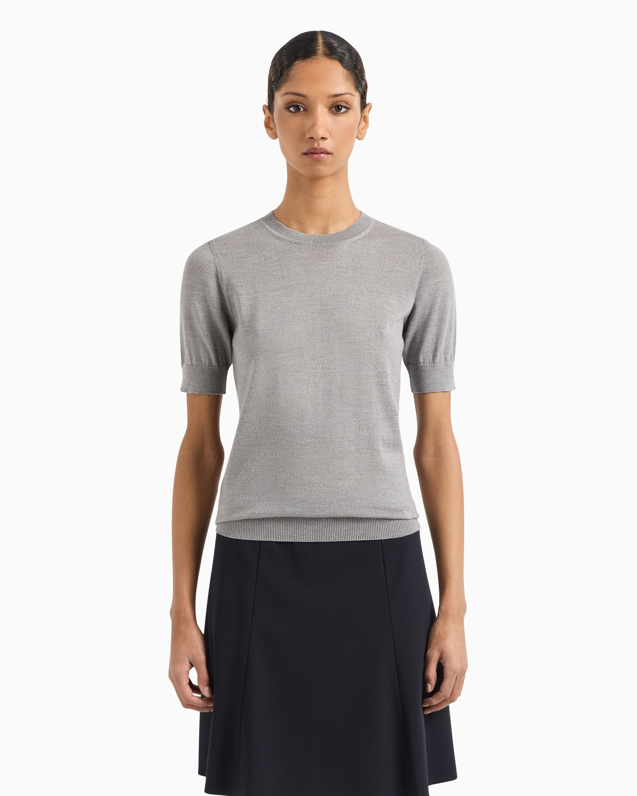 Short-sleeved jumper in plain-knit pure virgin wool - 2