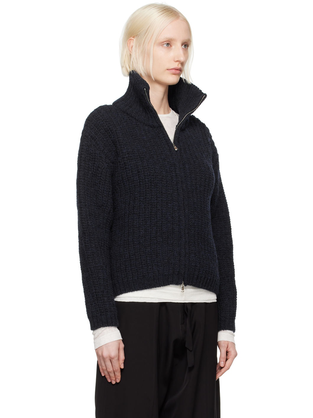 Navy Chunky Heritage Wool Zip Sweater - 2