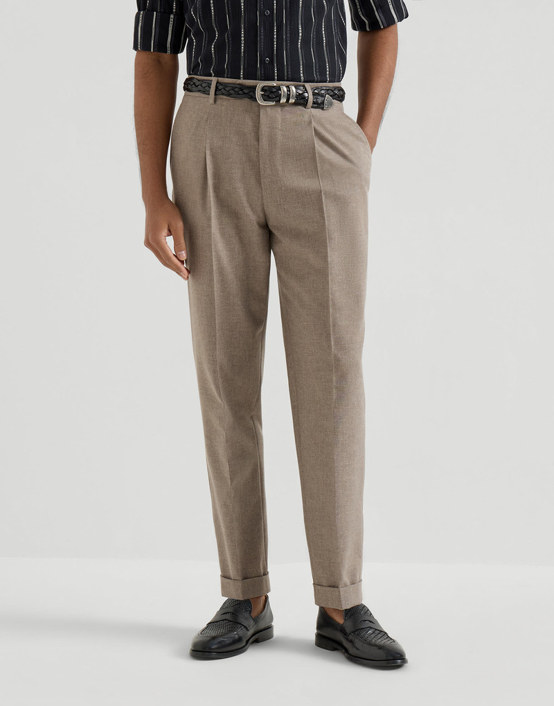 Virgin wool, cotton and silk mouliné trousers with pleat 2