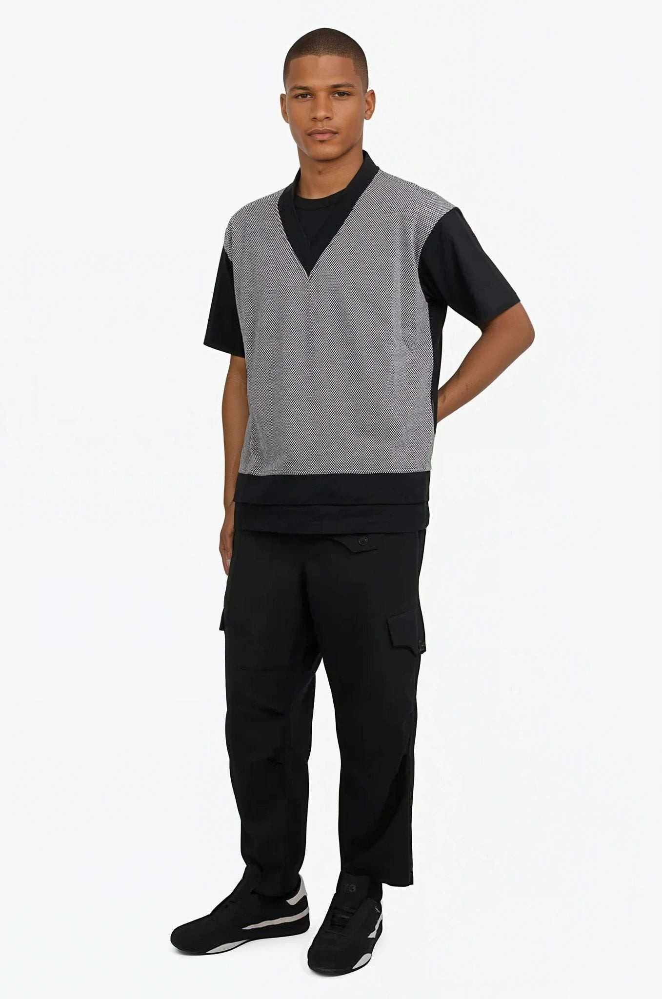 LAYERED T-SHIRT/PRINT KNIT S/S T-SHIRT | BLACK/WHITE - 3