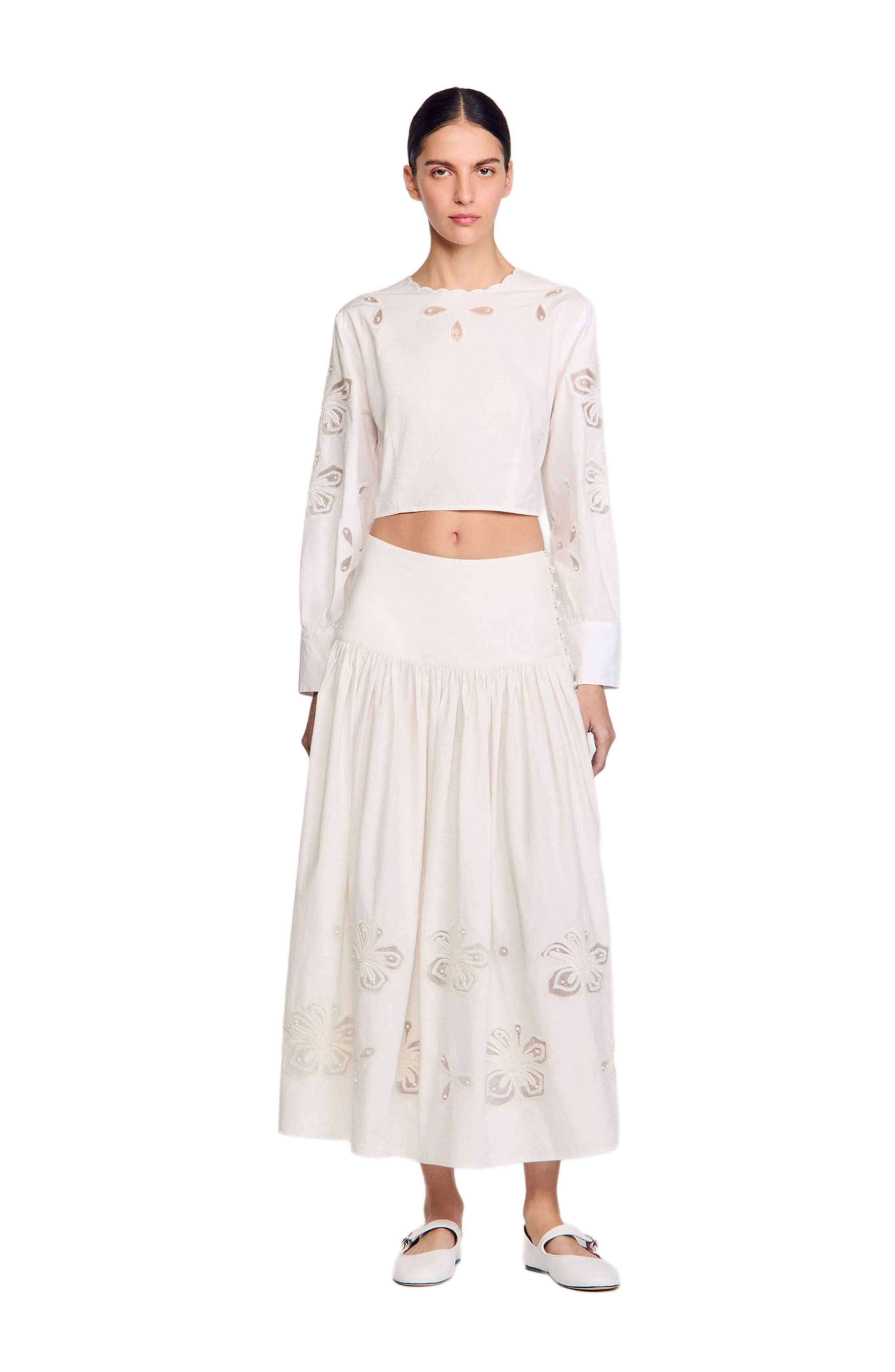 SANDRO Long poplin skirt in Ecru at Nordstrom - 3