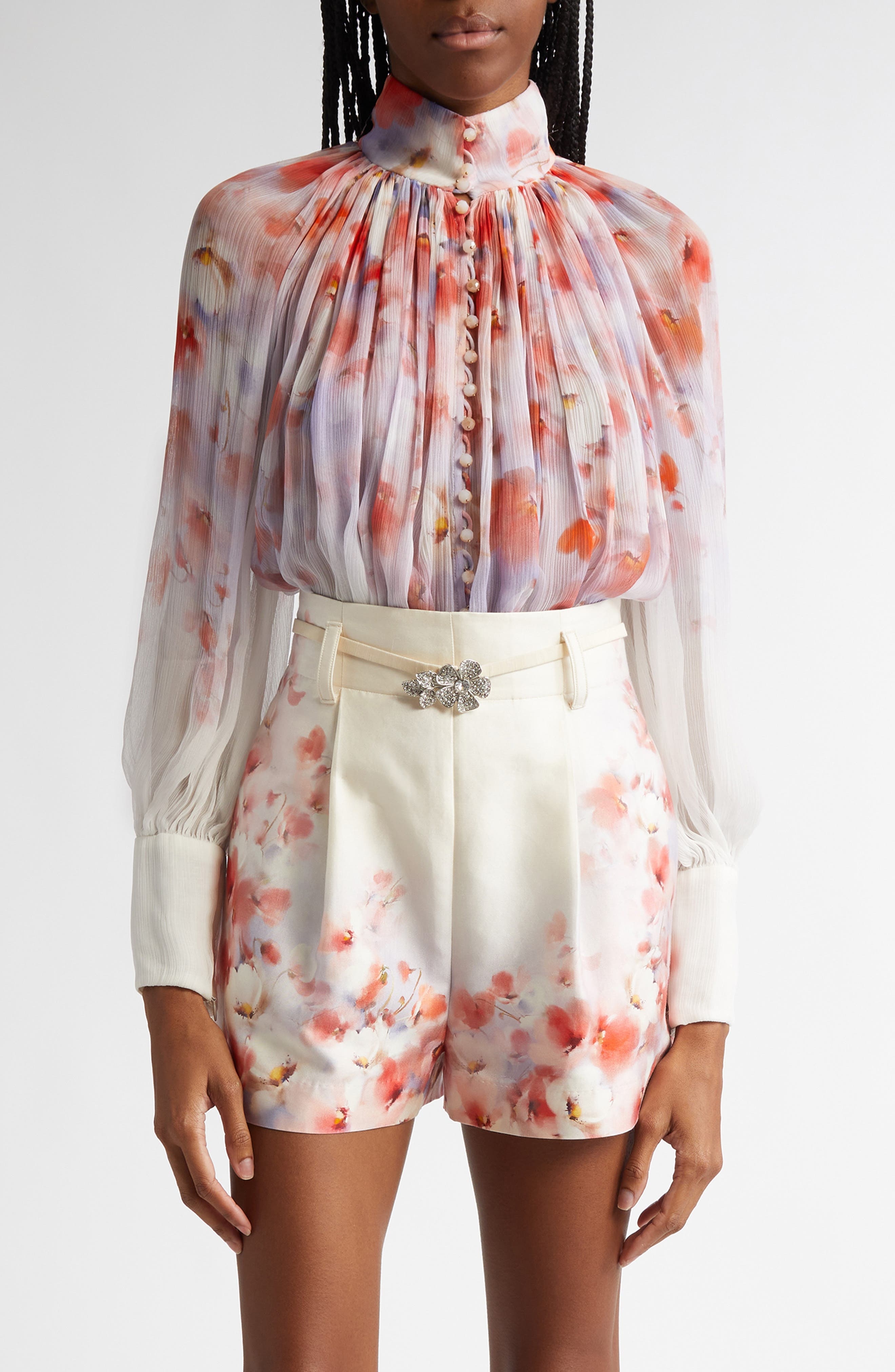 Zimmermann Crush Floral Print Gathered Top in Scarlet Floral at Nordstrom - 1