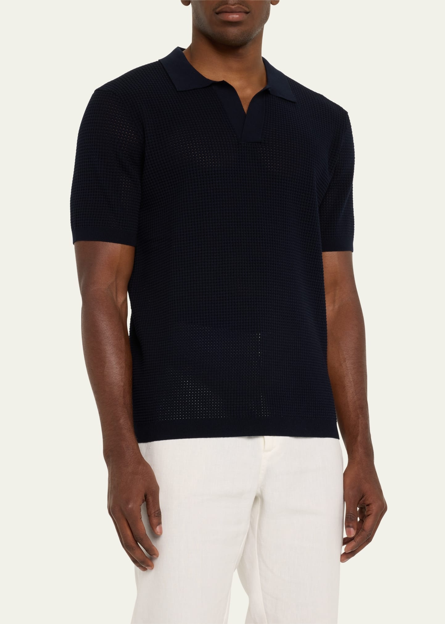 Men's Open-Mesh Stitch Polo Shirt - 4