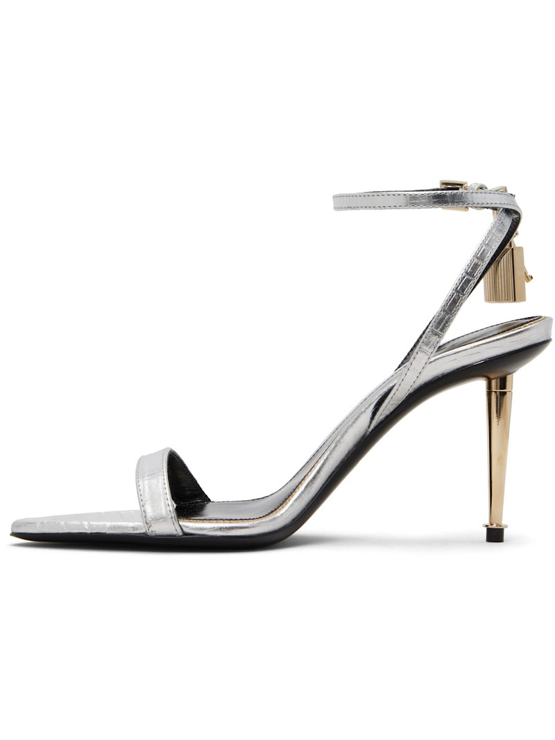 TOM FORD Silver Nappa Padlock Pointy Naked Heeled Sandals outlook