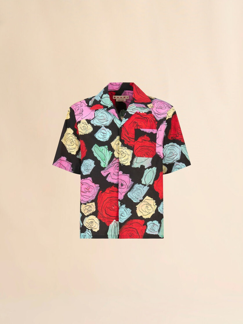 BLACK POPLIN BOWLING SHIRT WITH ORION PRINT - 1